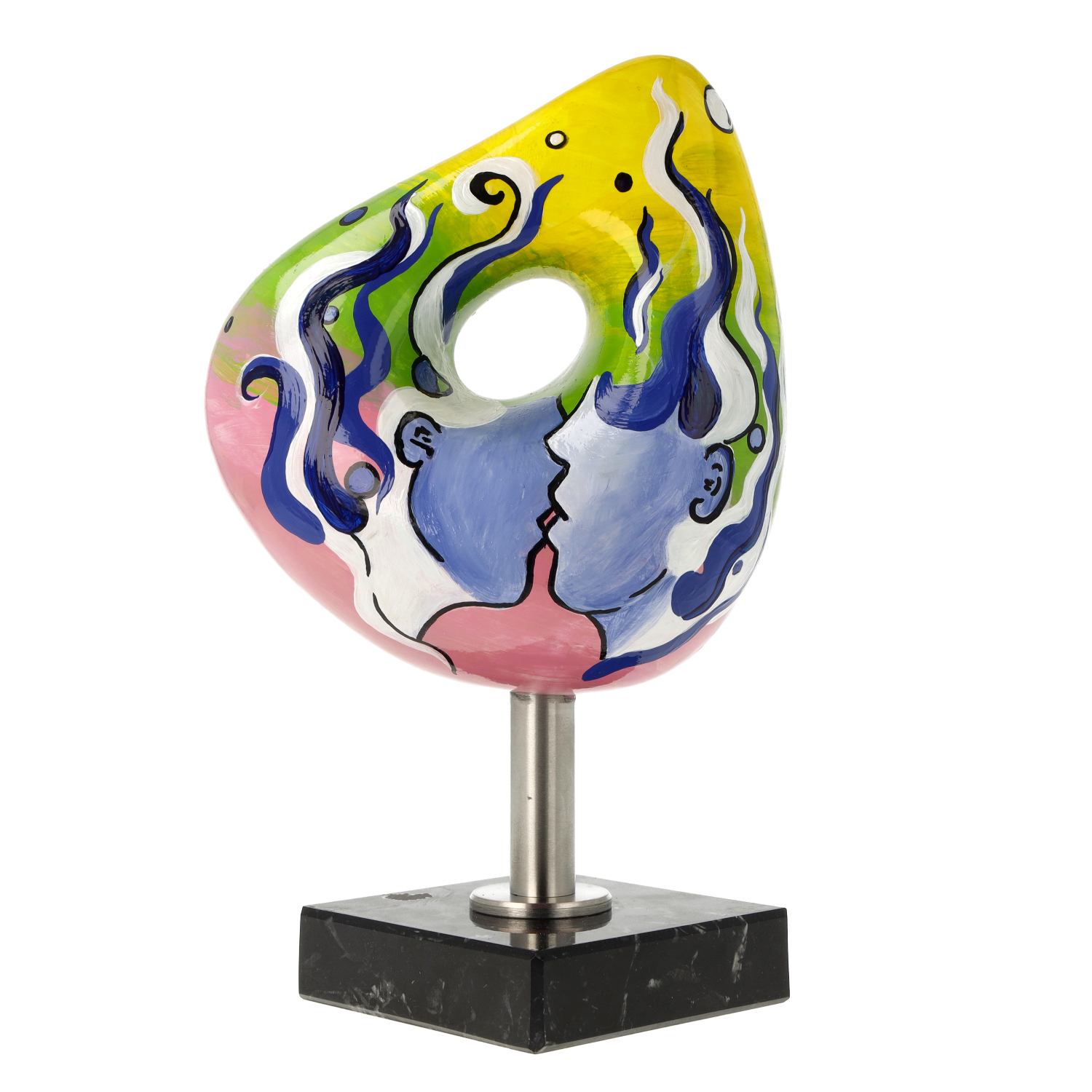 Handbemalte Design-Skulptur mit Kuss-Paar, bunt