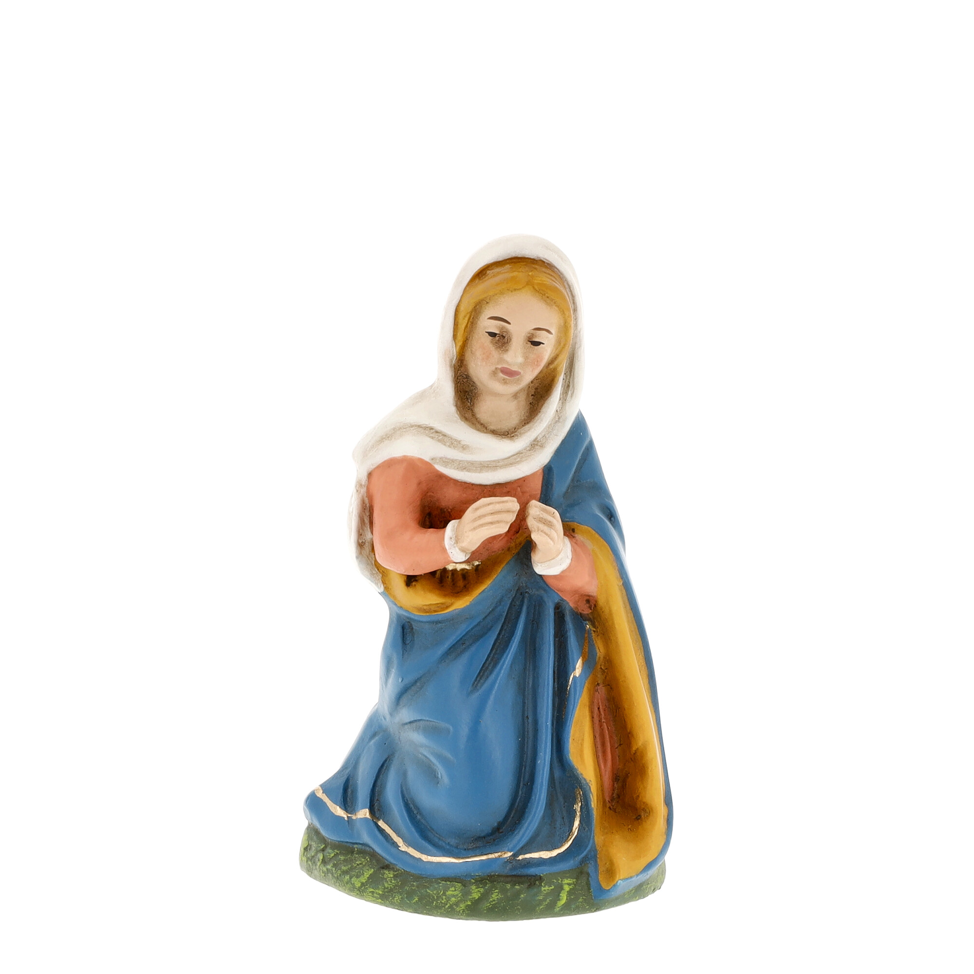 Kniende Maria Krippenfigur in Blau, handbemalt
