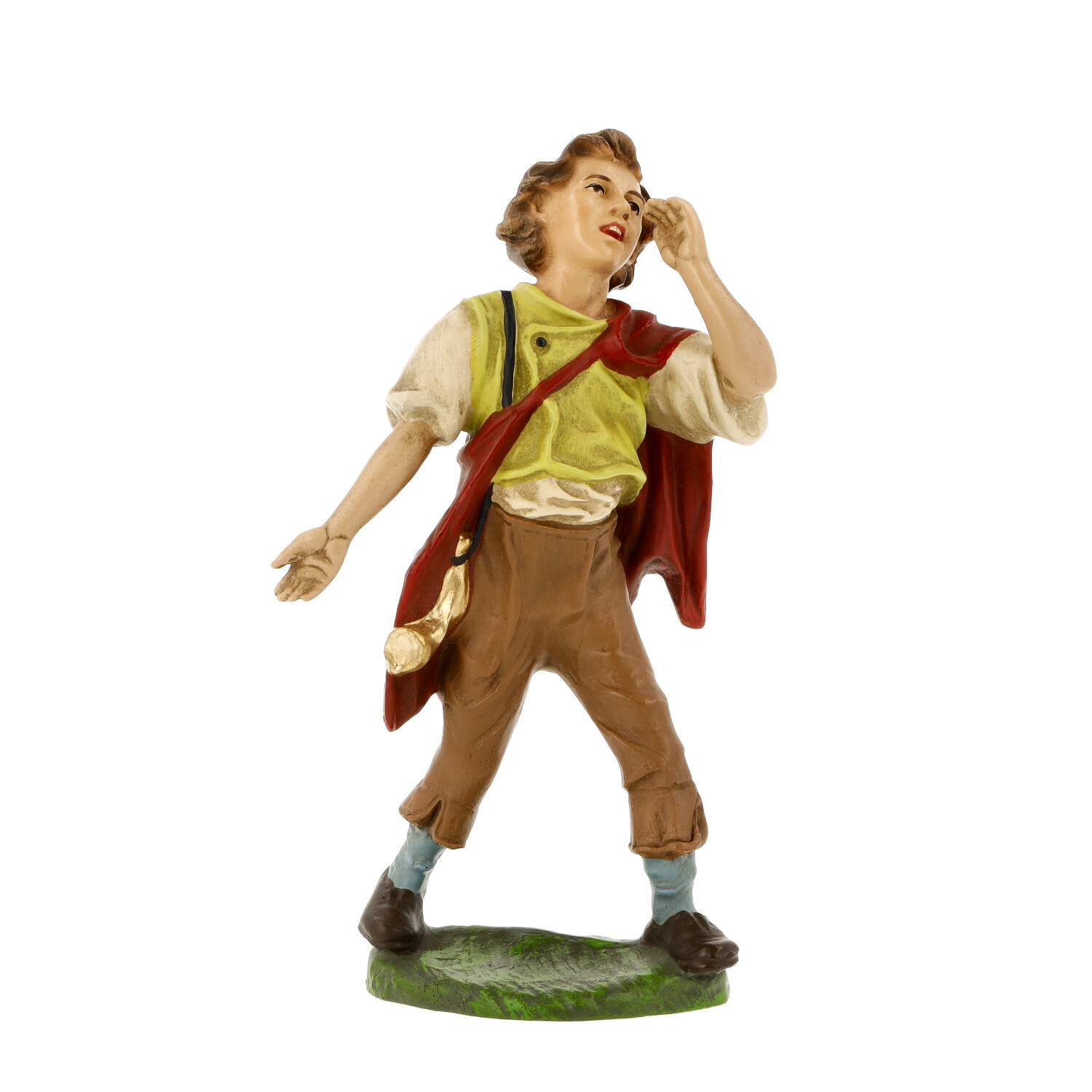 Handbemalte Krippenfigur: Hirtenjunge mit Horn