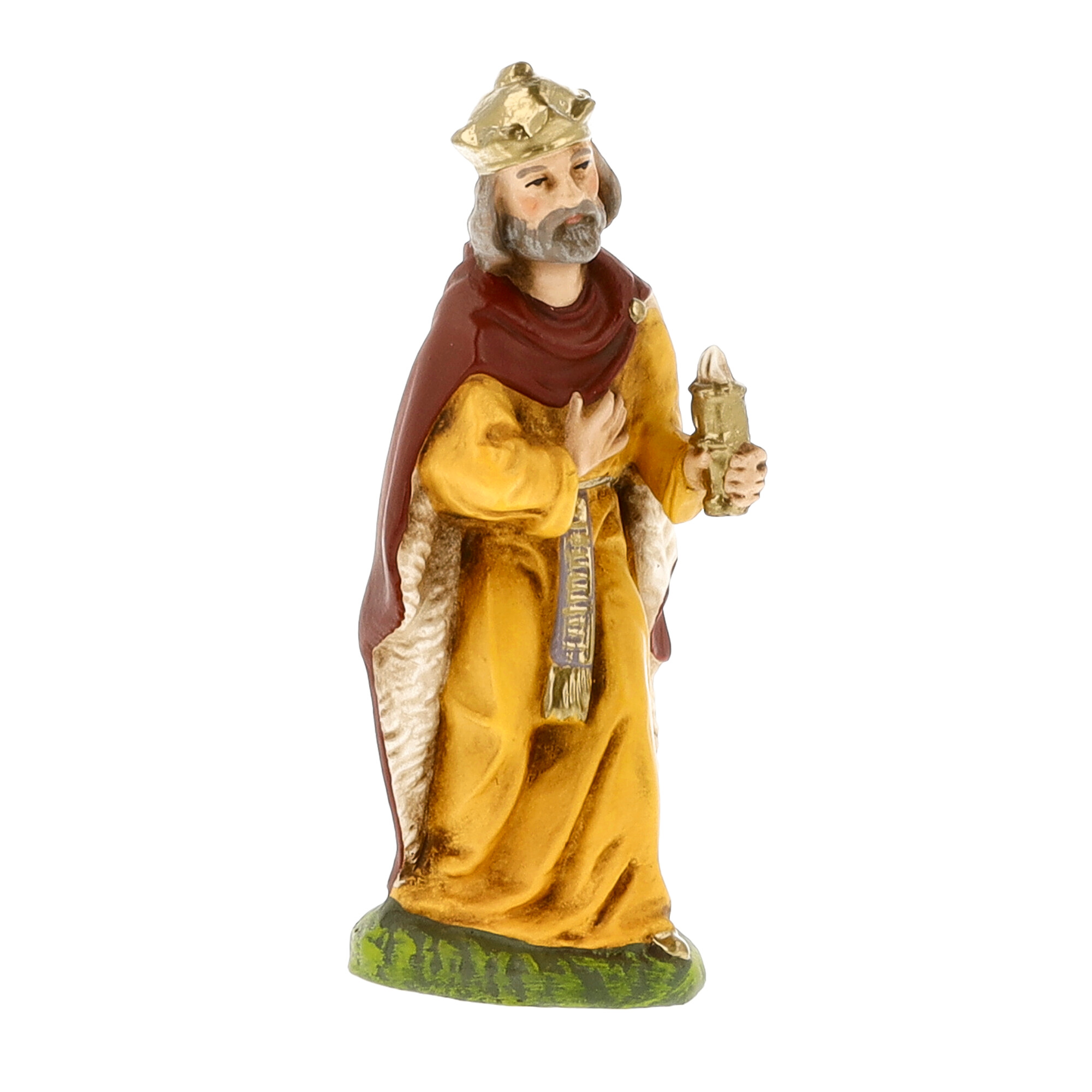 Krippenfigur: Heiliger König mit Geschenk in der Hand