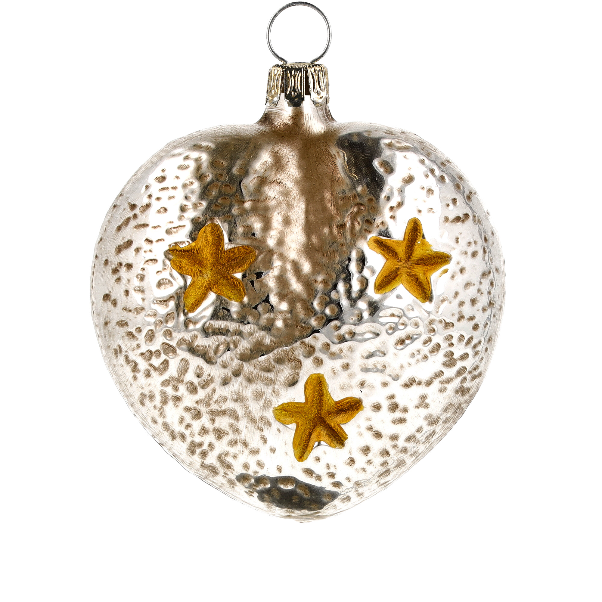 Nostalgisches Glasornament - Herz mit Kirche und Sternen blaues Dach