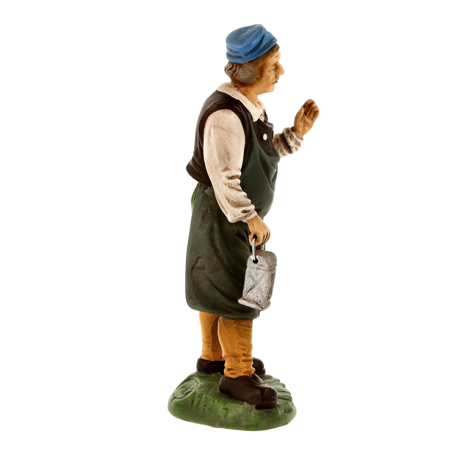 Figur eines Handwerkers mit Schürze und Eimer