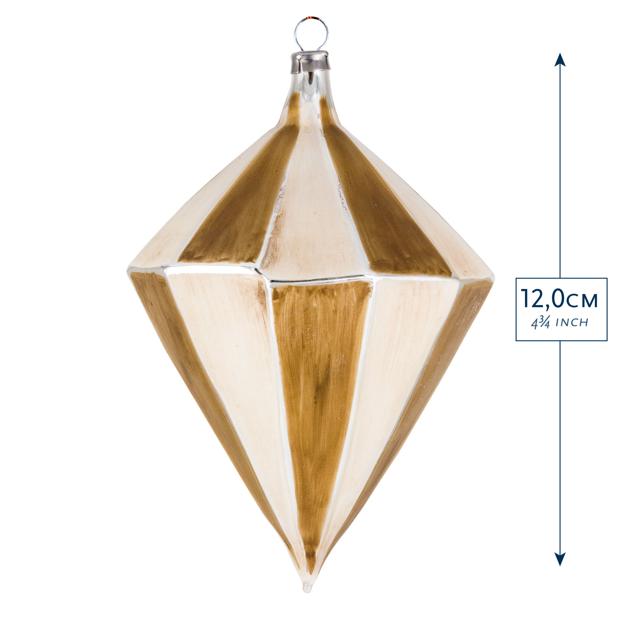 Weihnachtsanhänger aus Glas in Diamantform, gold-weiß, 12 cm