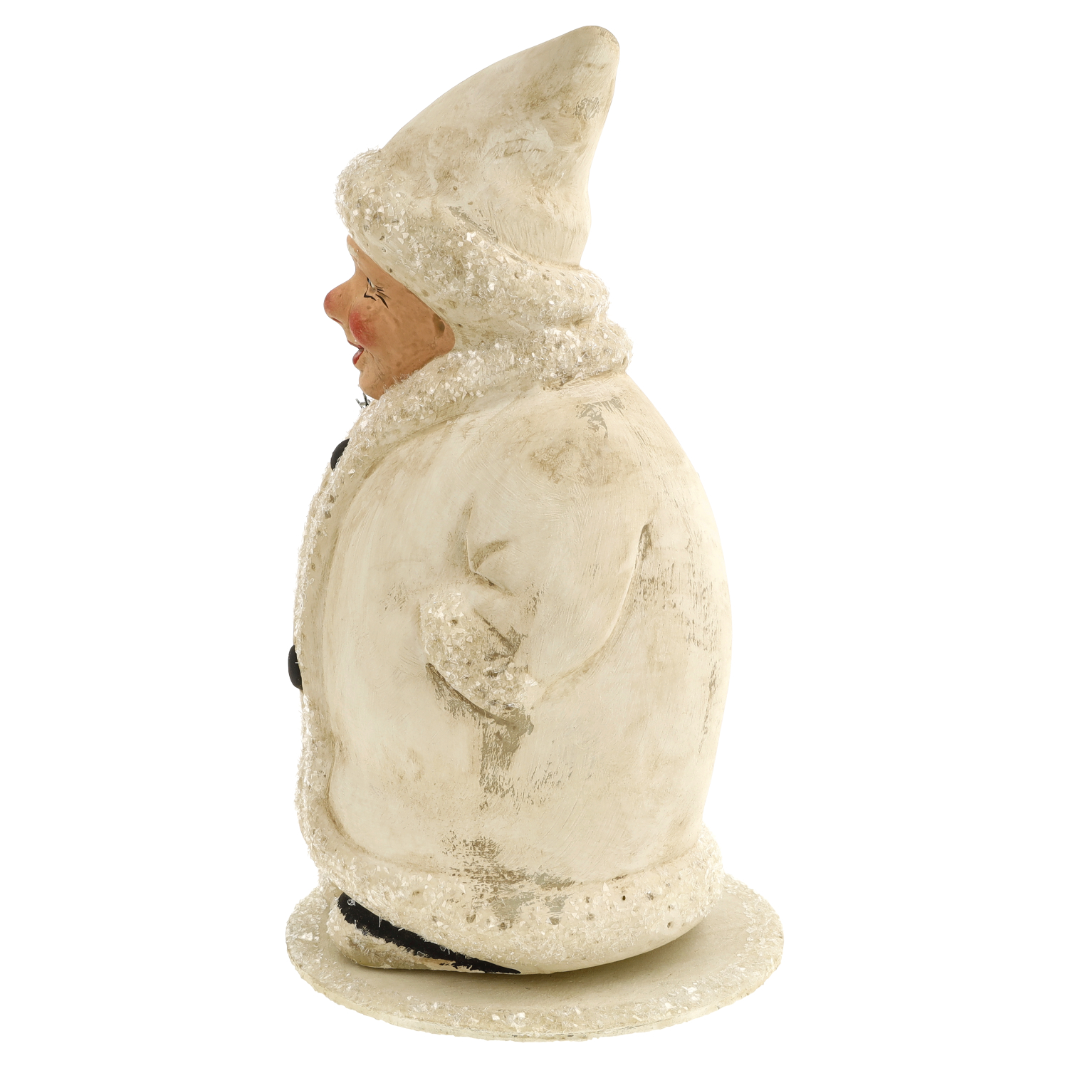Dekofigur Winterkind in cremeweißem Mantel, Seitenansicht