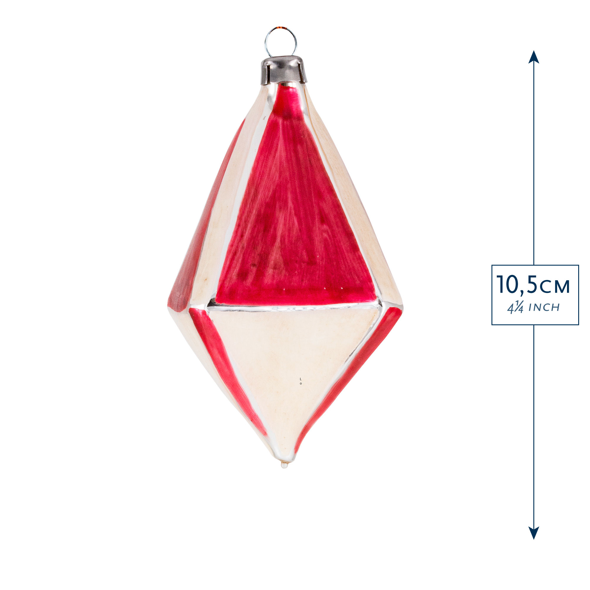 Diamantförmige Glas-Weihnachtskugel rot/weiß, 10,5 cm