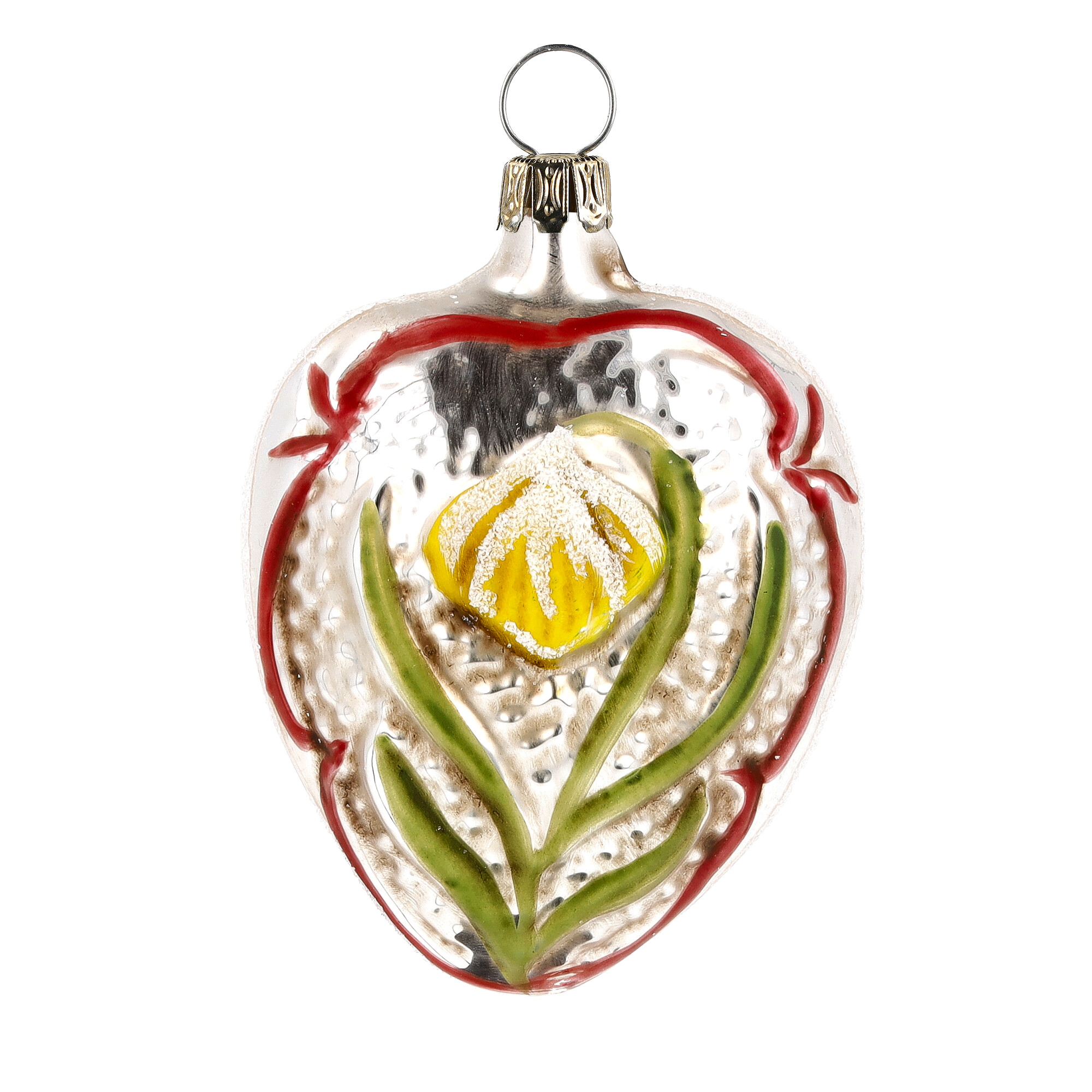 Glas-Christbaumanhänger Herz mit gelber Blüte