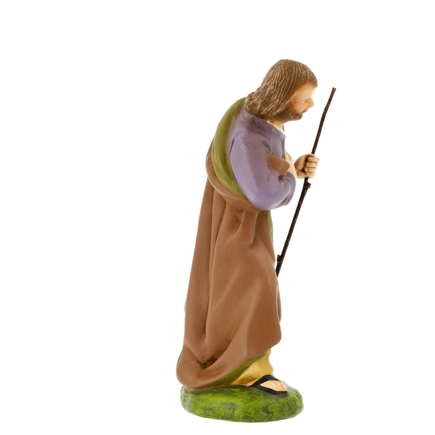 Handbemalte Hirtenfigur mit Stab für die Weihnachtskrippe