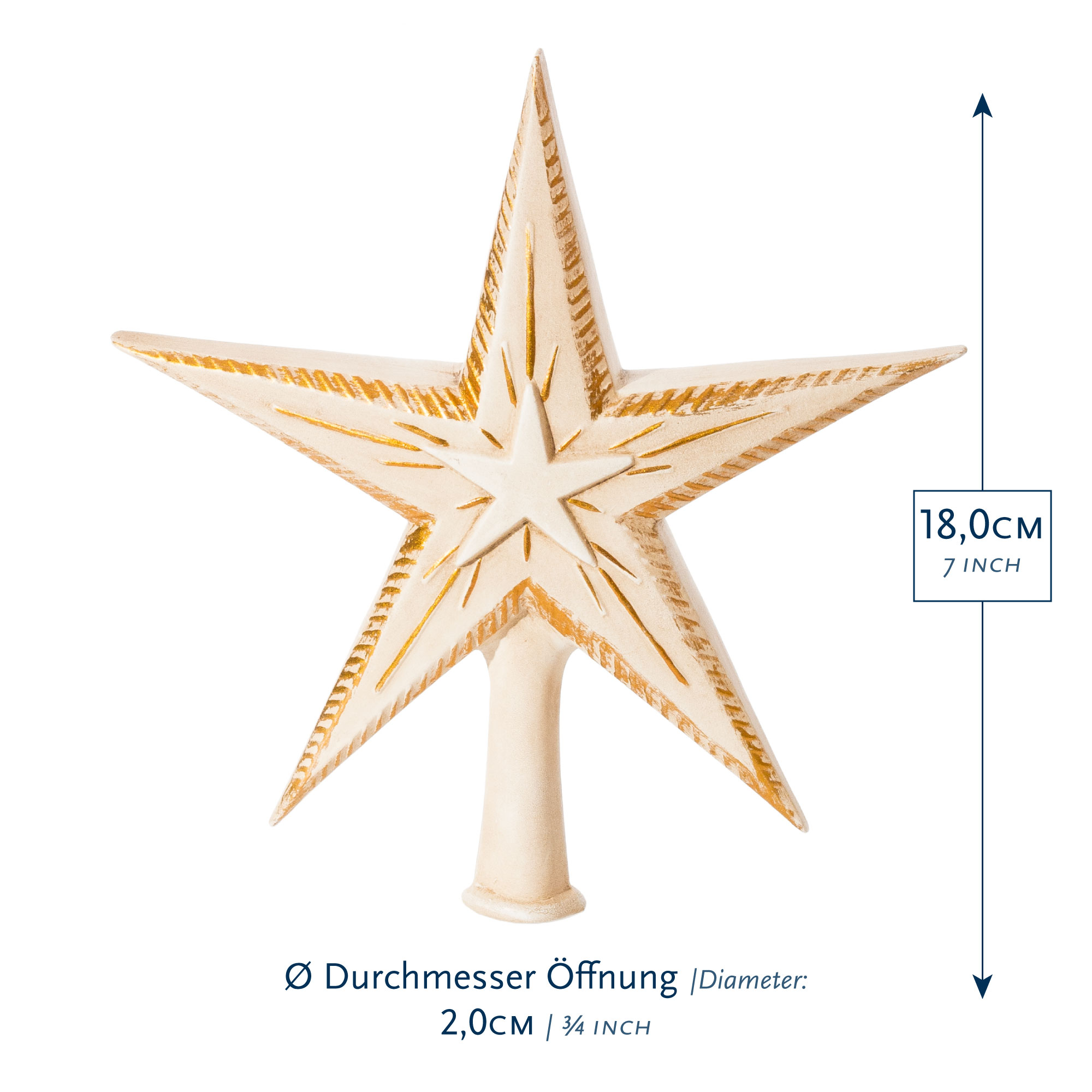 Stern-Baumspitze creme-gold 18,0 cm, Ø 2,0 cm