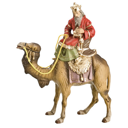 Krippenfigur: König auf Kamel, bunt bemalt