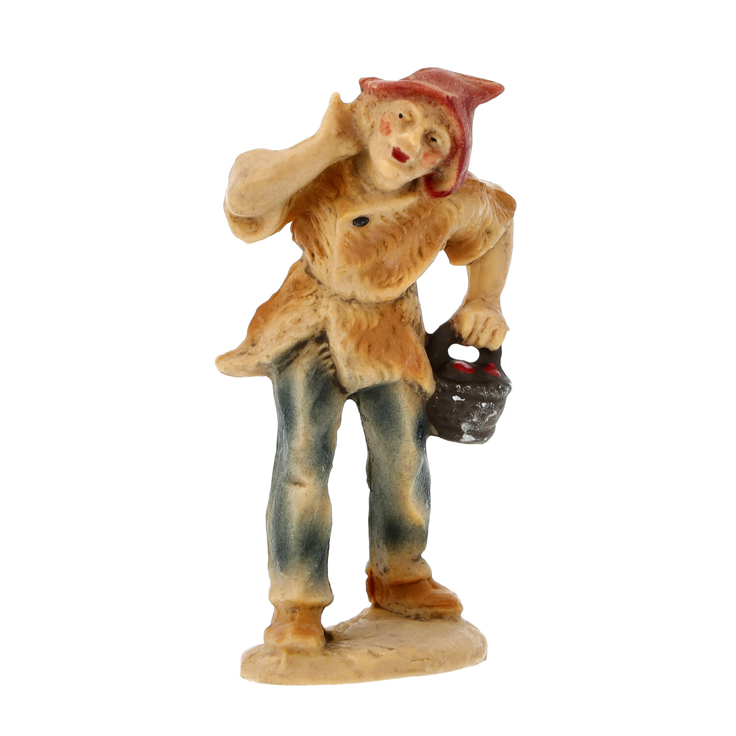 Handbemalte Bauernfigur mit Eimer, rustikale Deko