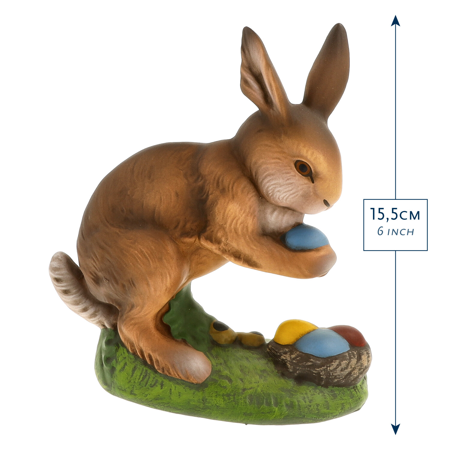Osterhasen-Figur, Hase mit Nest und Eiern, 15,5 cm