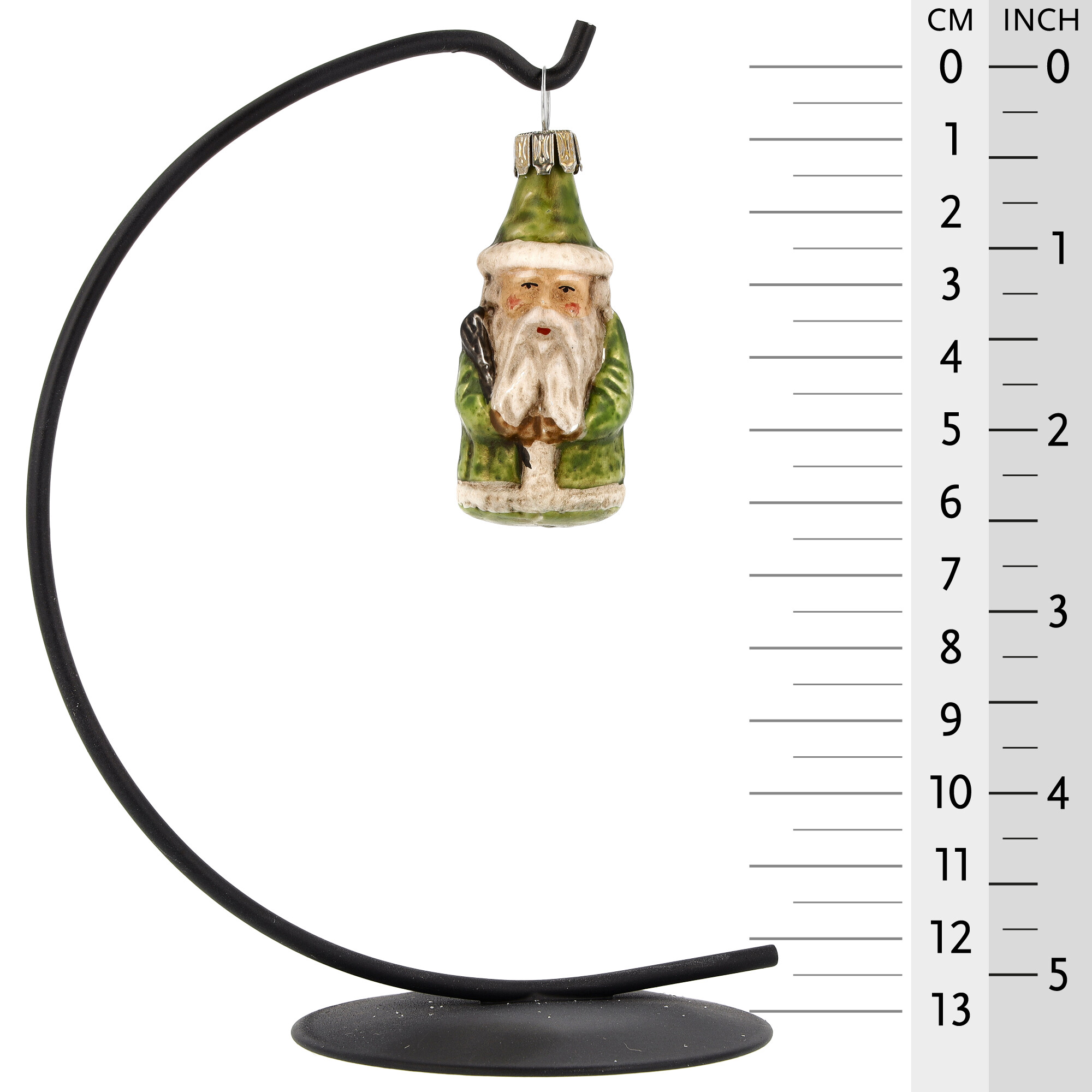 Kleiner Glas-Weihnachtsmann in Grün als Baumschmuck
