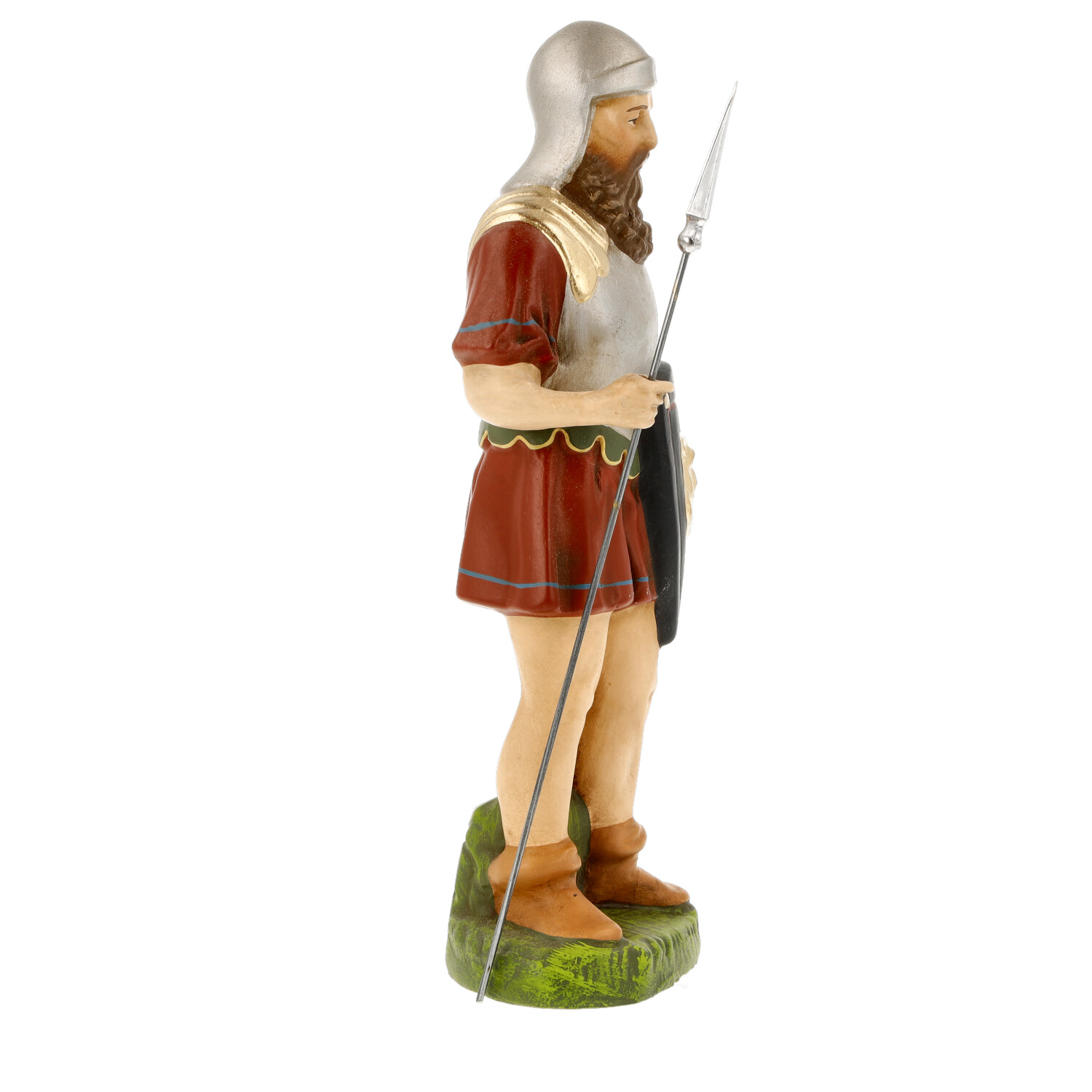 Ritterfigur mit Speer und Schild, seitliche Ansicht