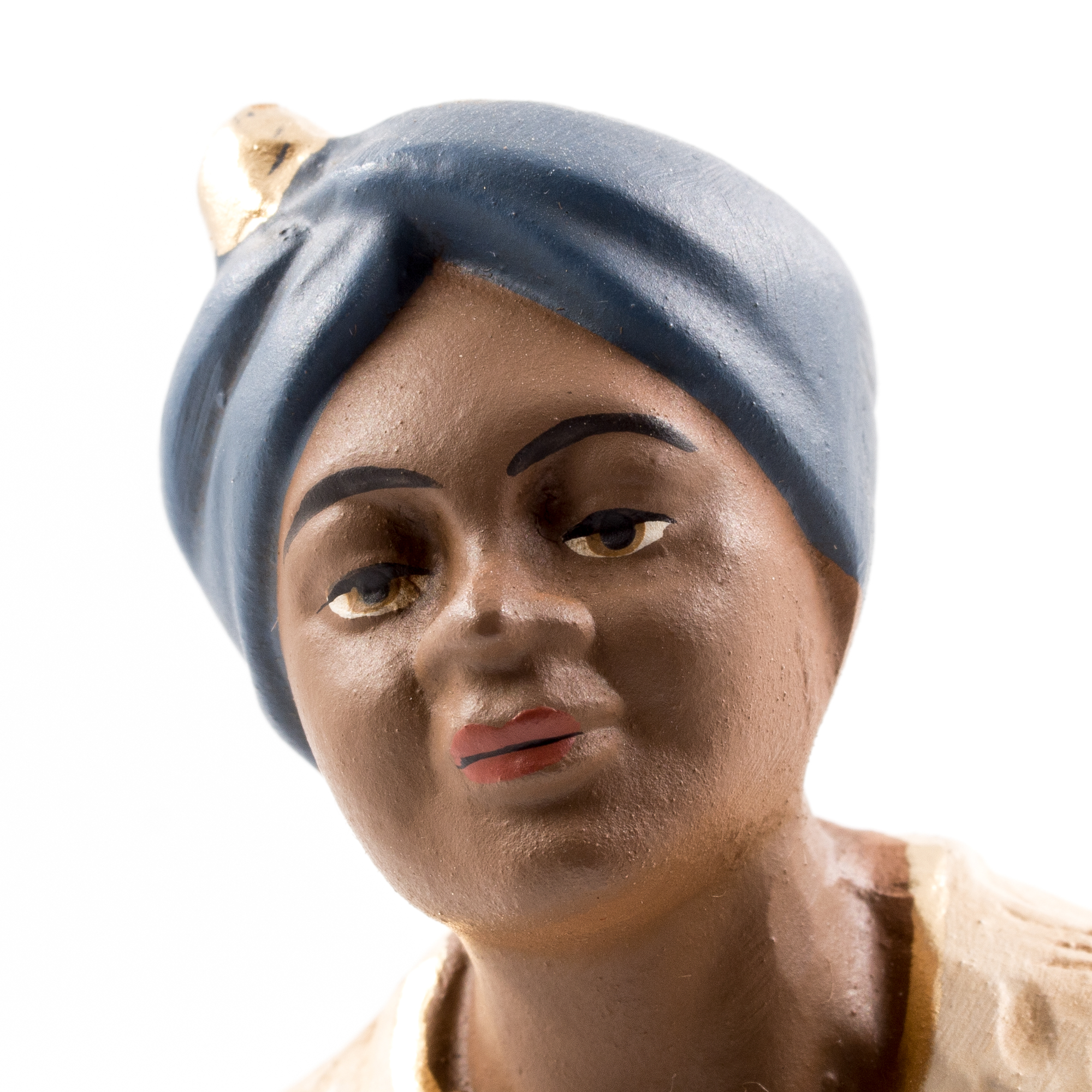 Handbemalte Figur mit blauem Turban, Detailansicht