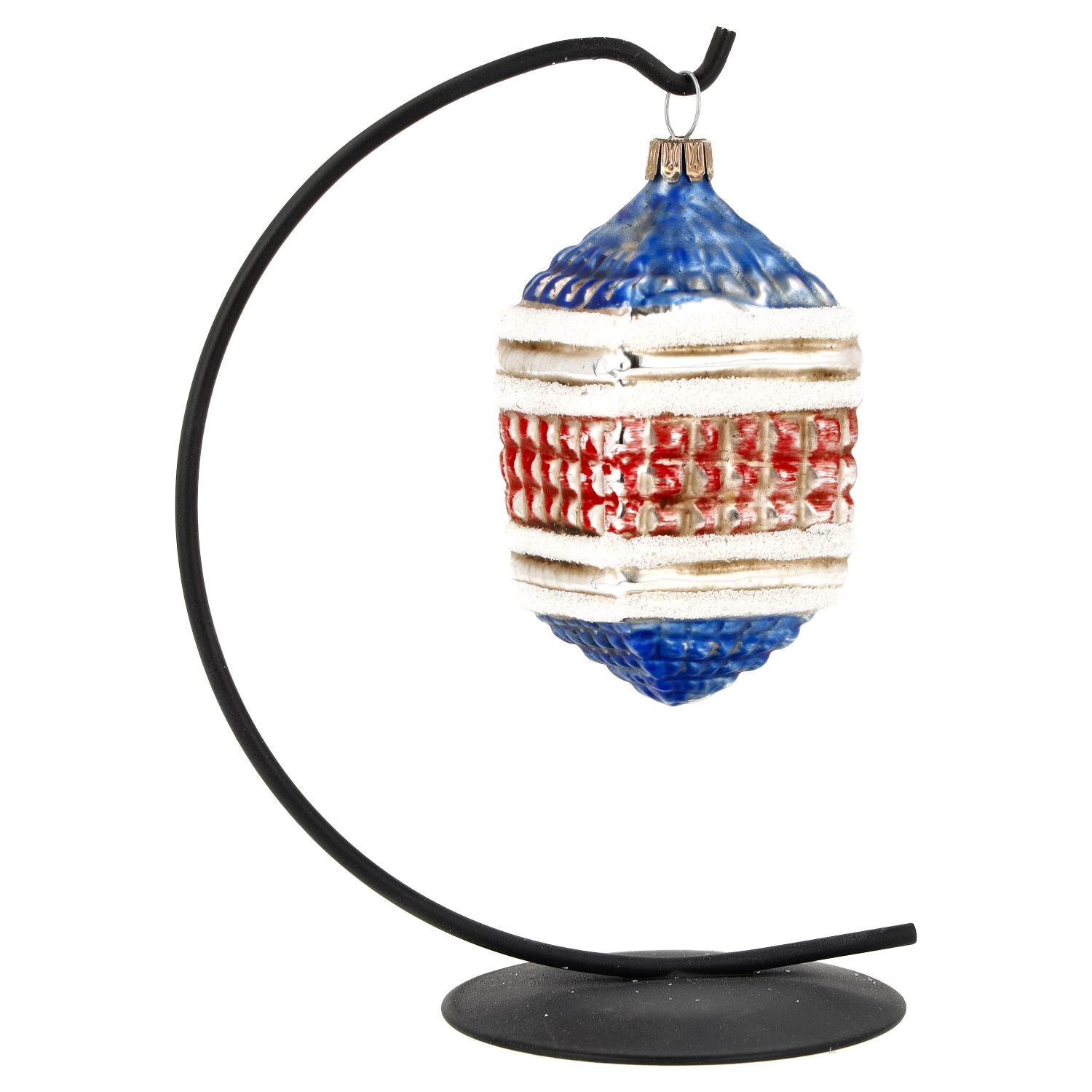 Weihnachtskugel aus Glas in Blau, Rot und Weiß