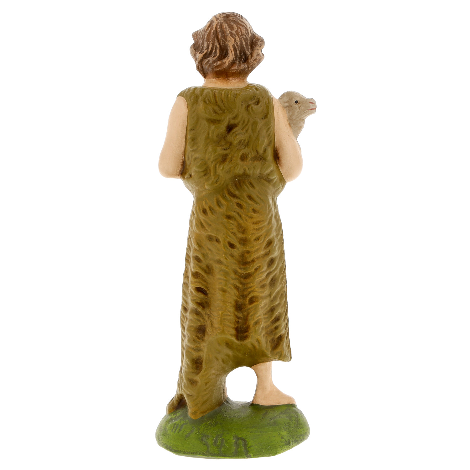 Krippenfigur Hirte mit Lamm, Rückansicht