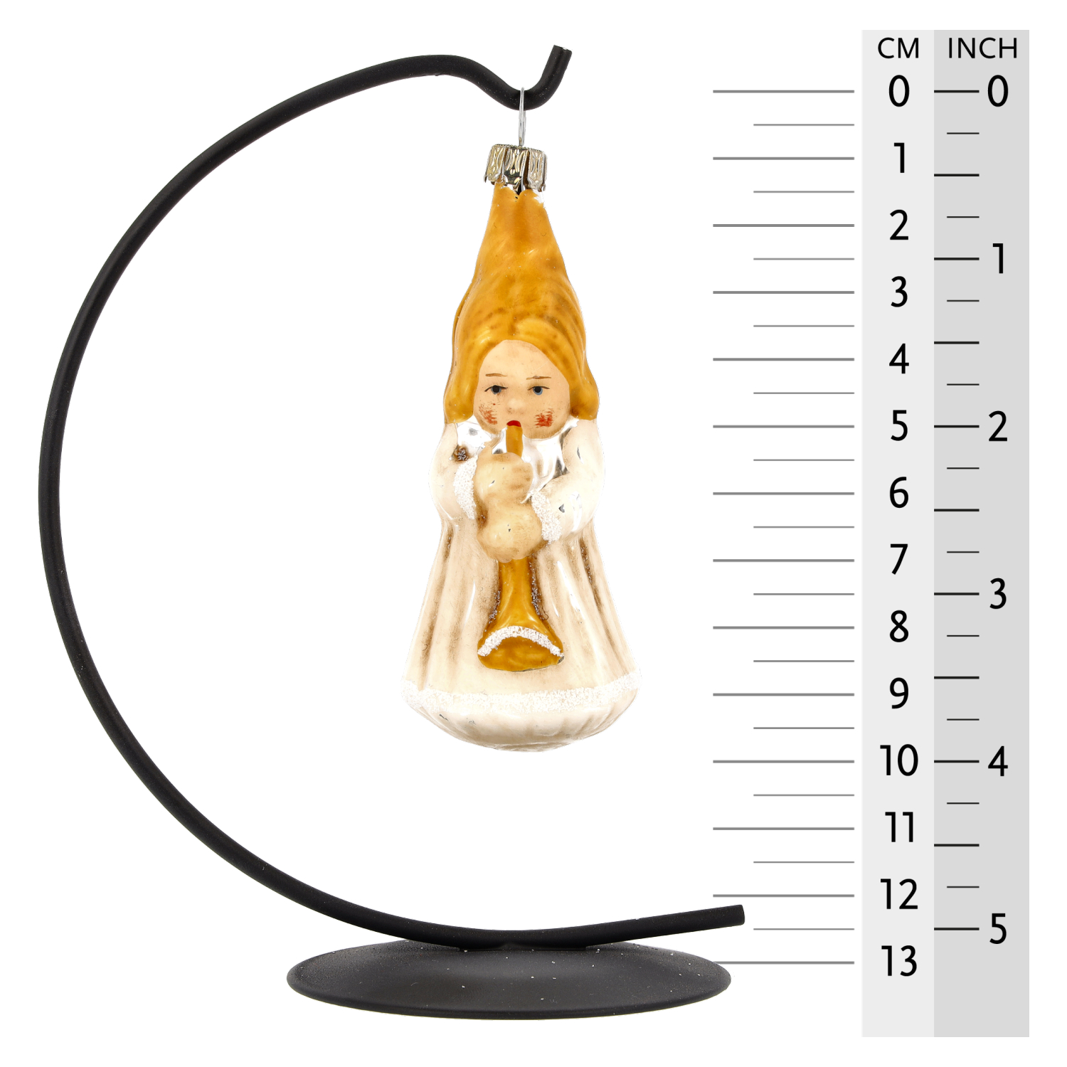 Weihnachtsanhänger Engel mit Trompete aus Glas, 11 cm