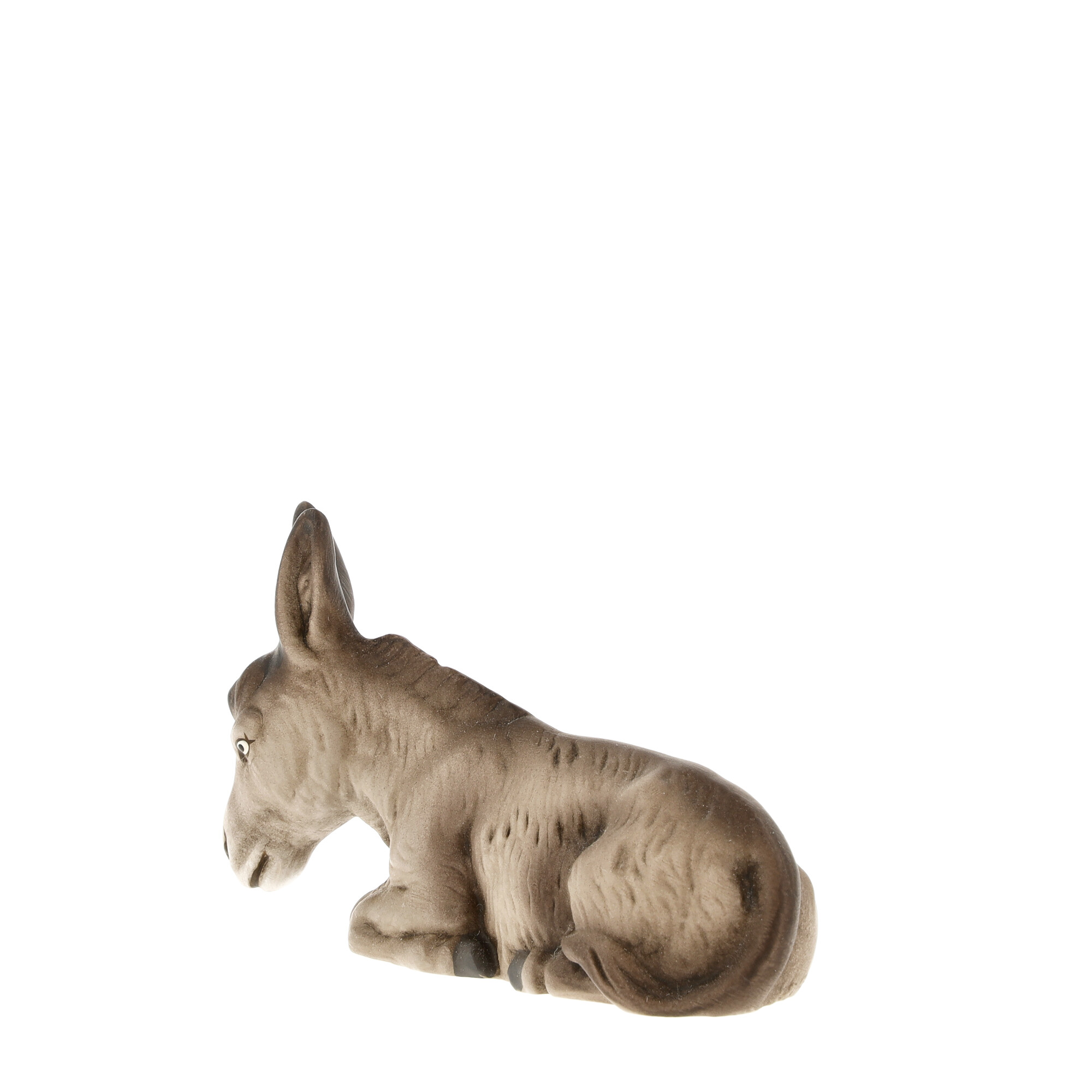 Liegende Eselfigur für Krippe, braun