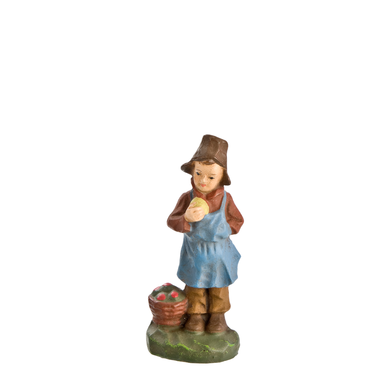 Handbemalte Bauernkind-Figur mit Apfel und Korb