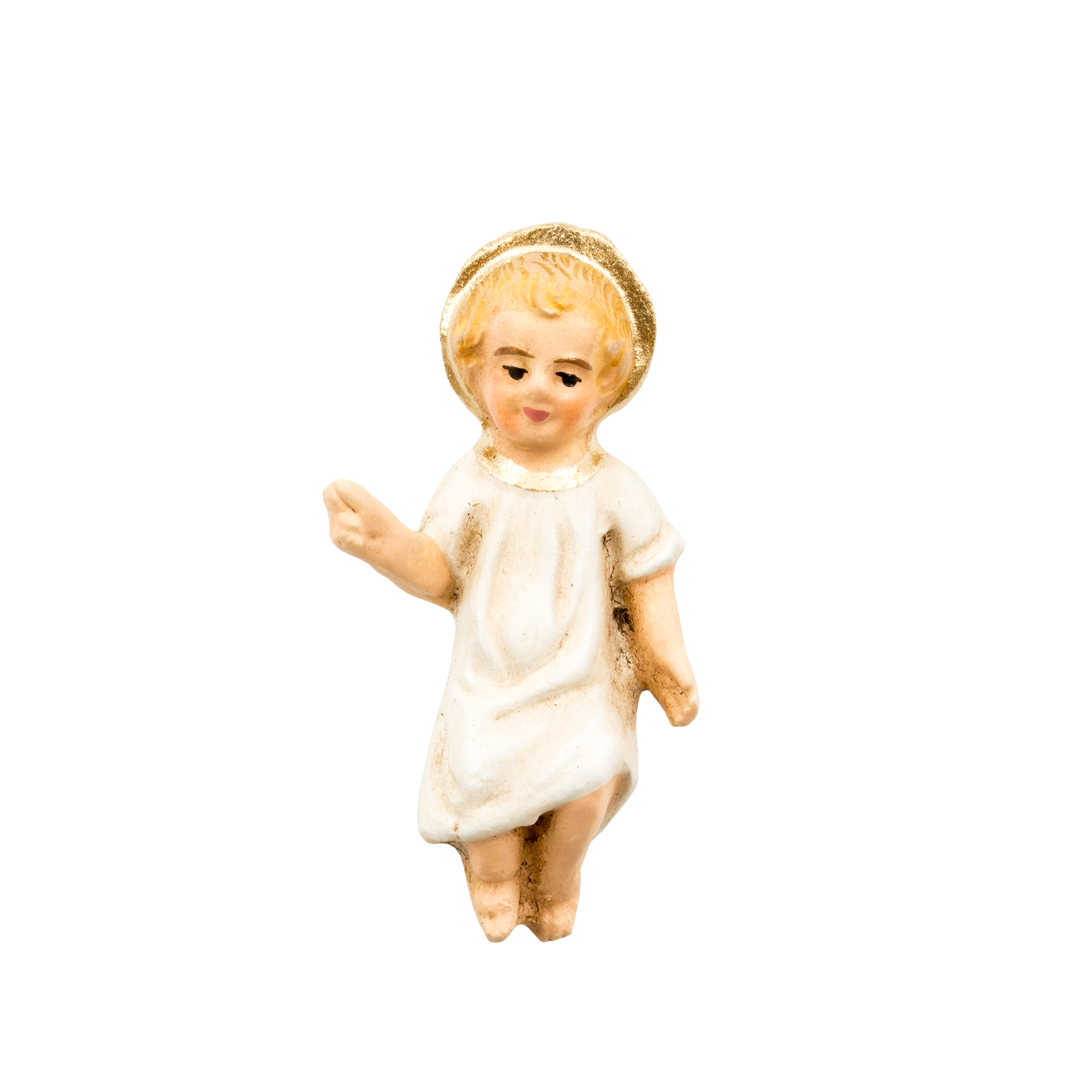 Jesuskind-Figur in Weiß mit goldenem Heiligenschein