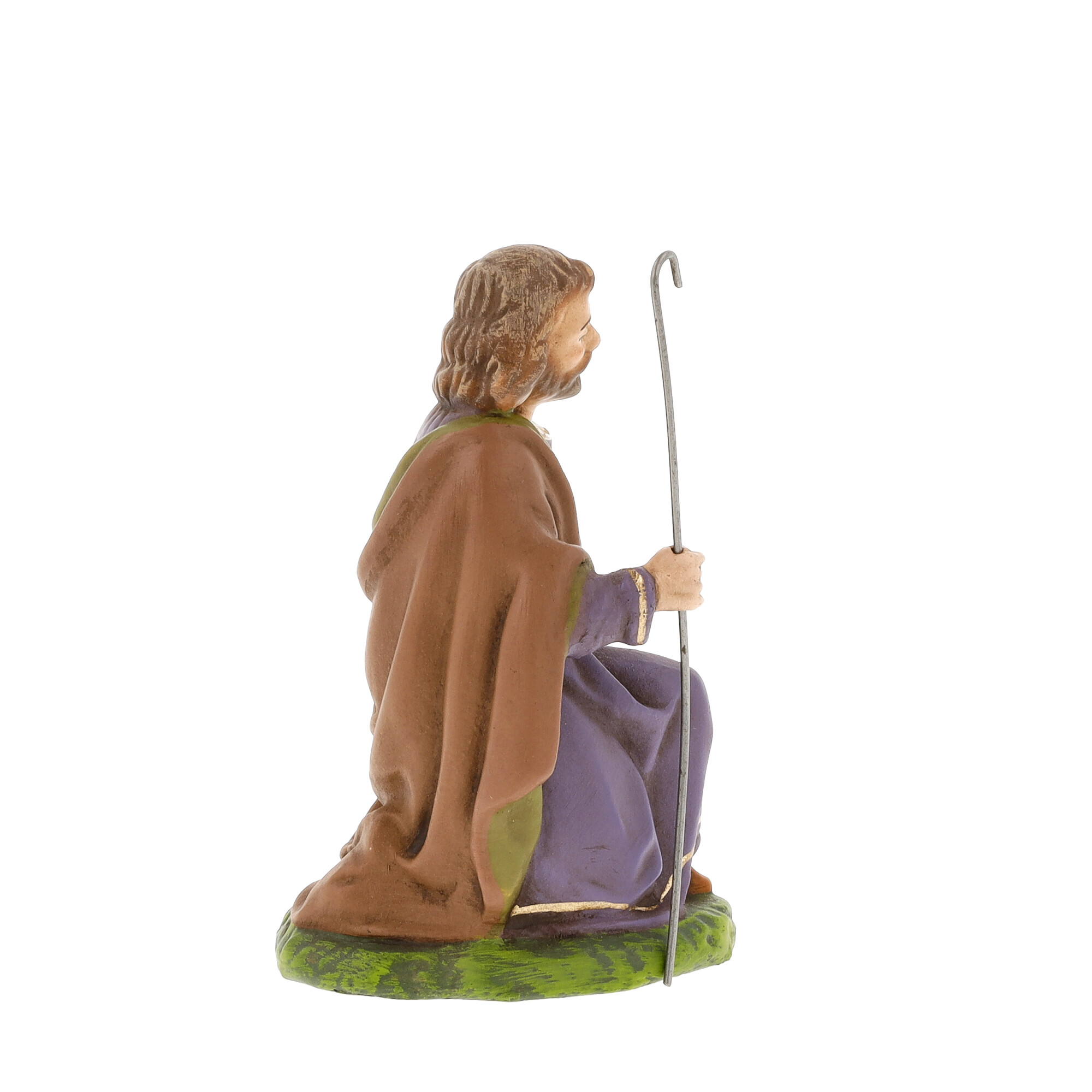 Knieender Hirte mit Stab Krippenfigur, handbemalt