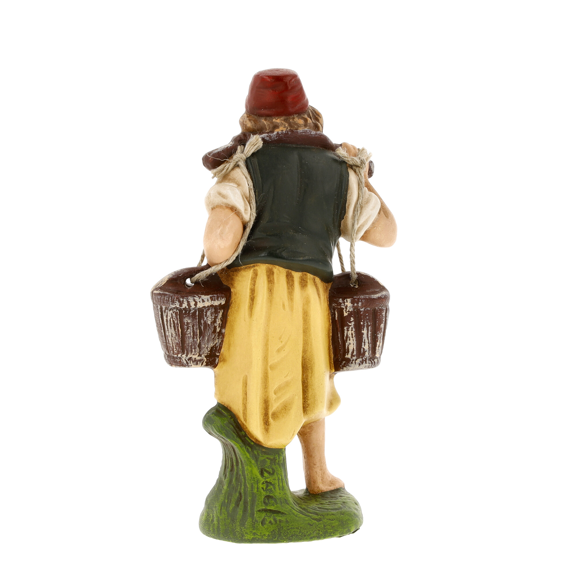 Figur Wasserträger mit zwei Eimern am Joch, Rückseite