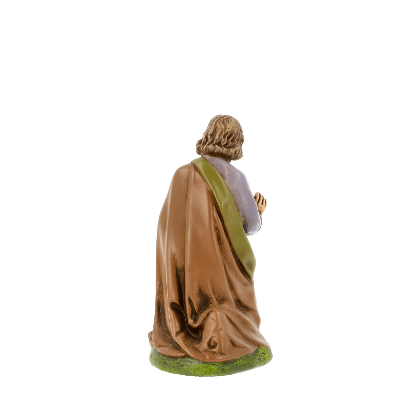 Krippenfigur betend, Rückansicht, brauner Mantel
