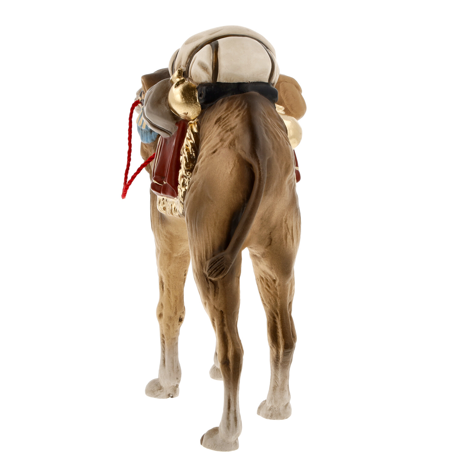 Kamelfigur mit Sattel und Taschen, Rückansicht