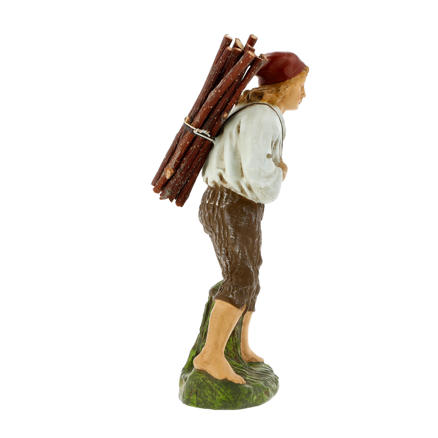 Holzträger-Figur mit Holzbündel für Krippe, handbemalt
