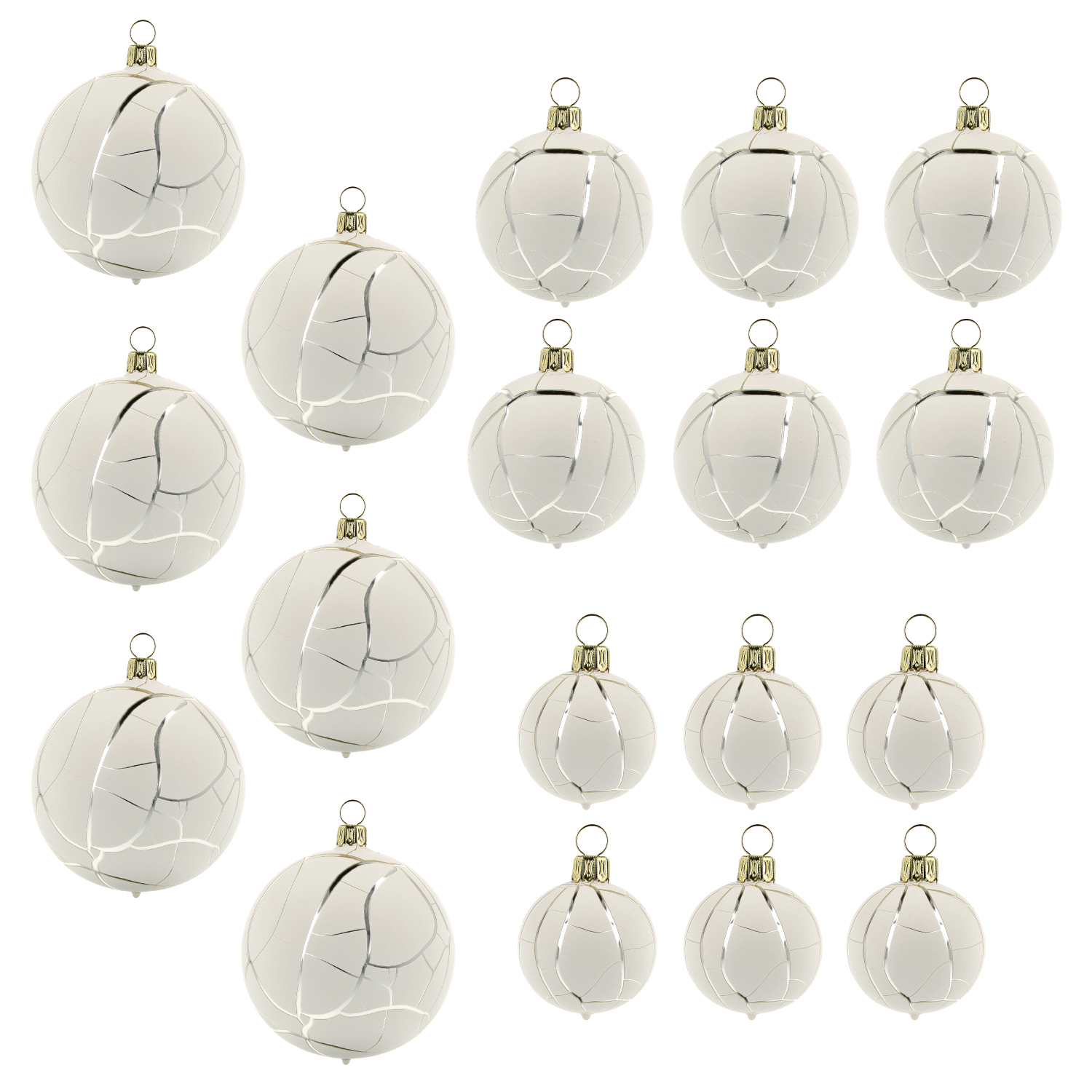 Christbaumkugeln in Weiß, glänzend, mit Crackle-Effekt