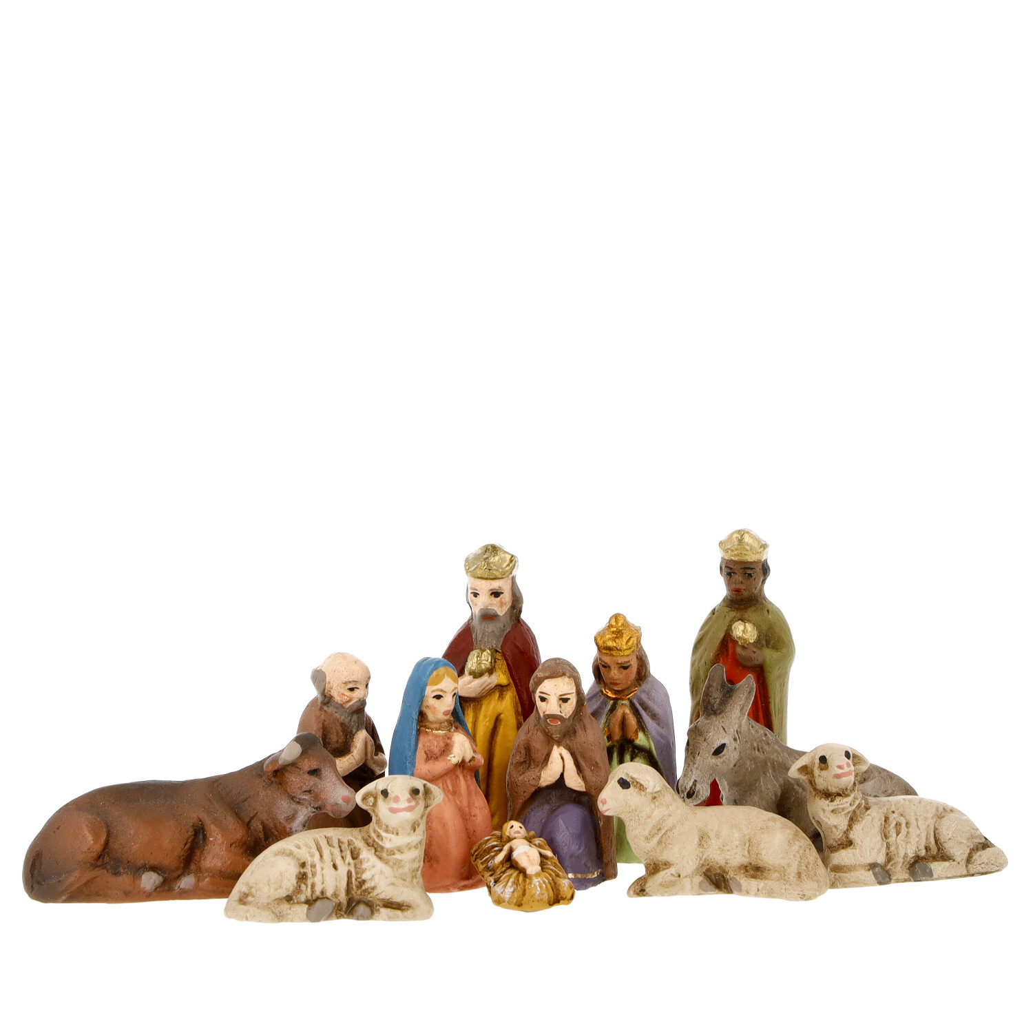 Weihnachtskrippe: Heilige Familie, Könige, Hirte, Tiere