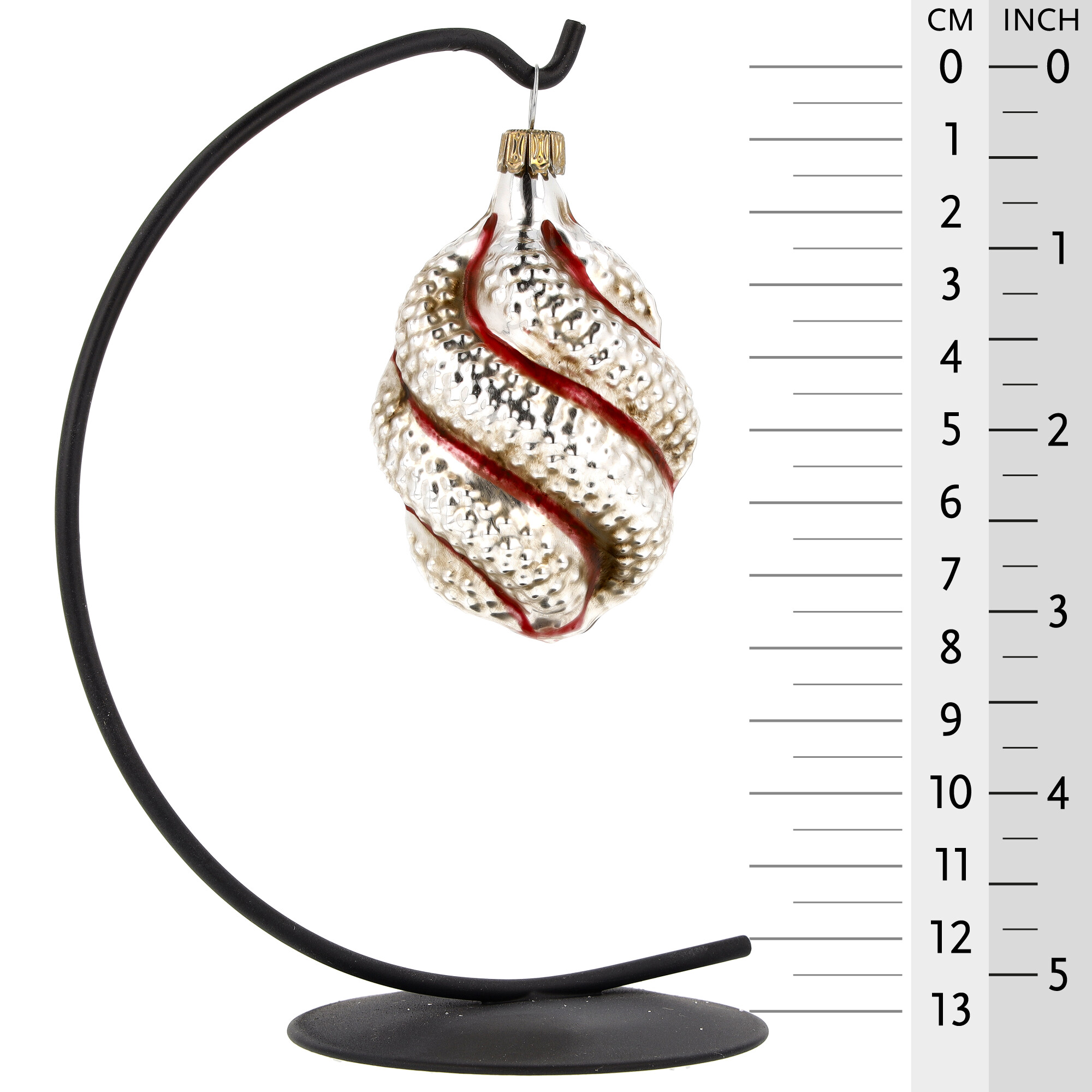 Nostalgisches Glasornament - Olive mit Twist und roten Streifen