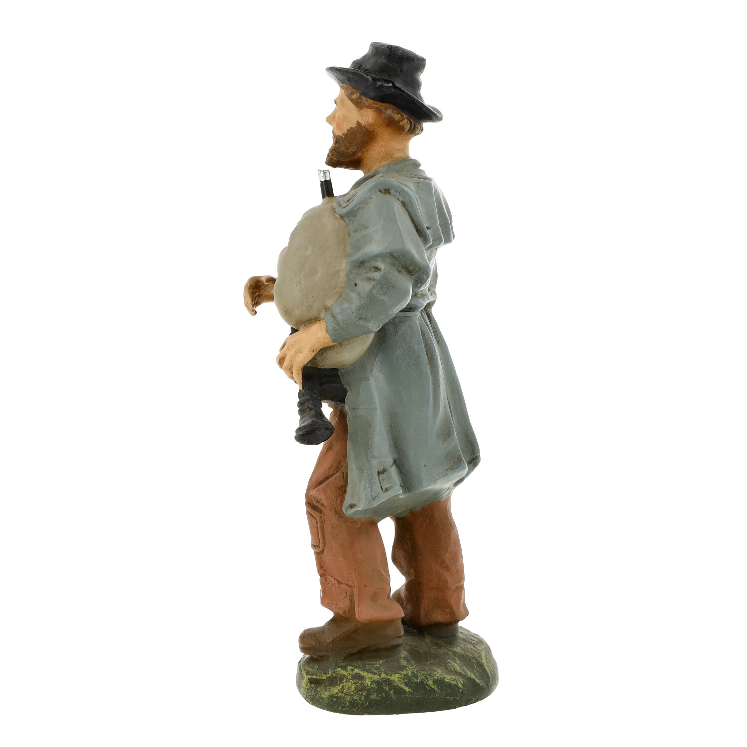 Handbemalte Figur eines Dudelsackspielers seitlich