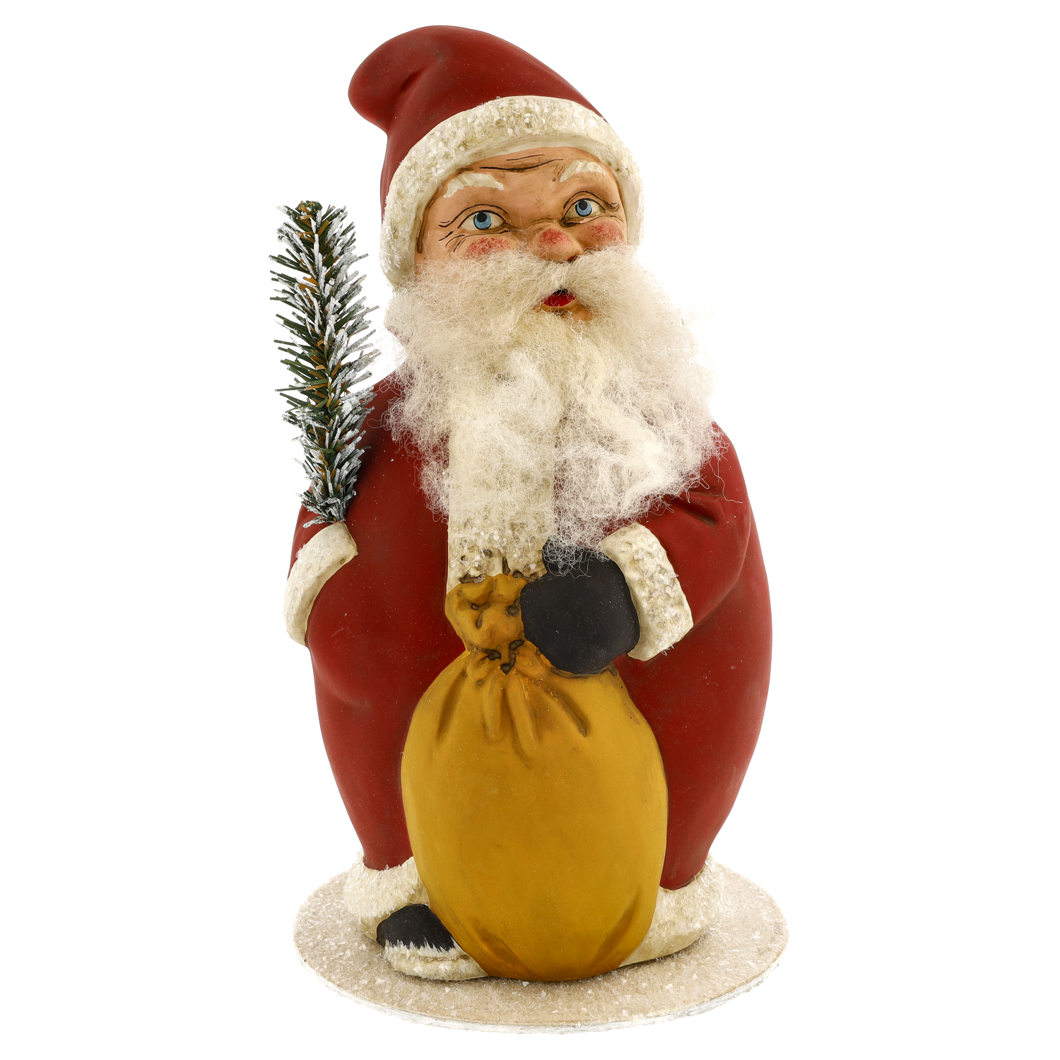 Weihnachtsmann Dekofigur mit Tannenzweig und Geschenksack