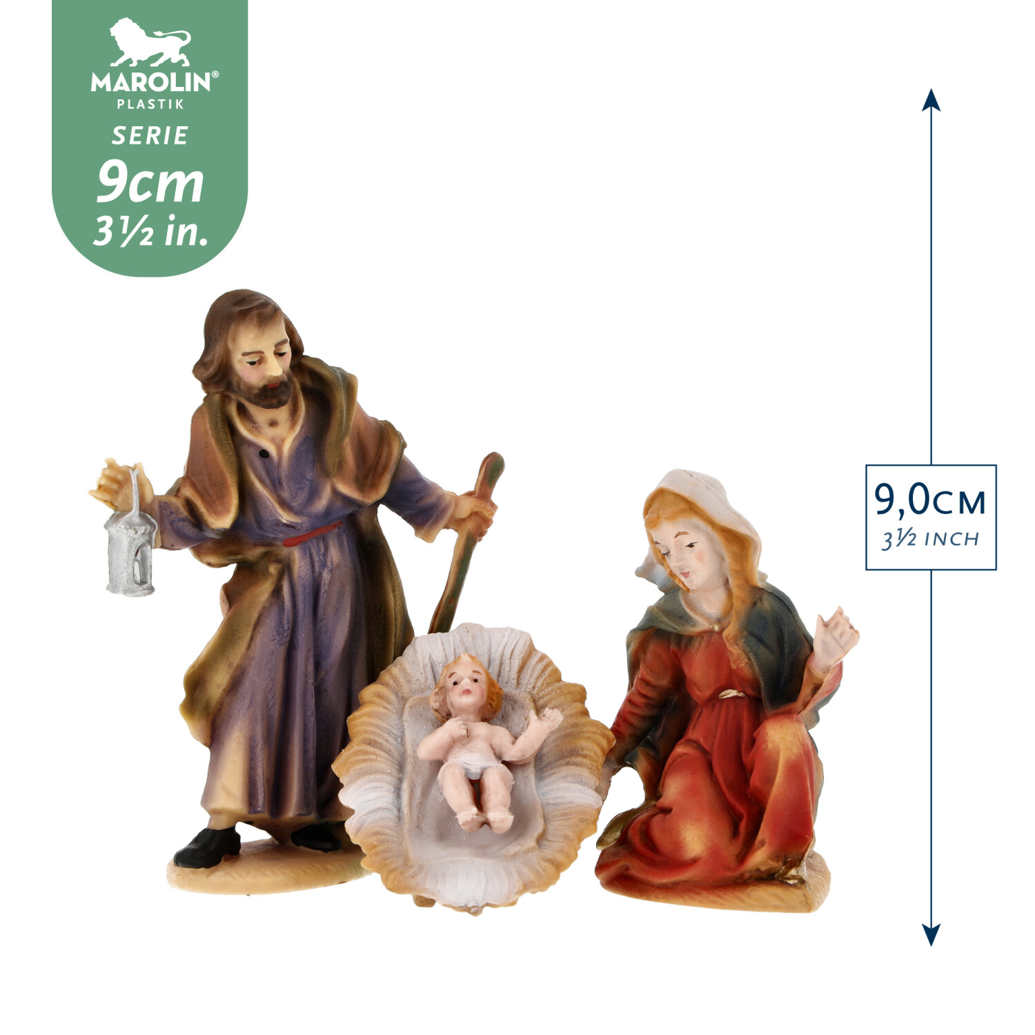 Krippe 9 cm: Maria, Josef und Jesus, 3-teilig