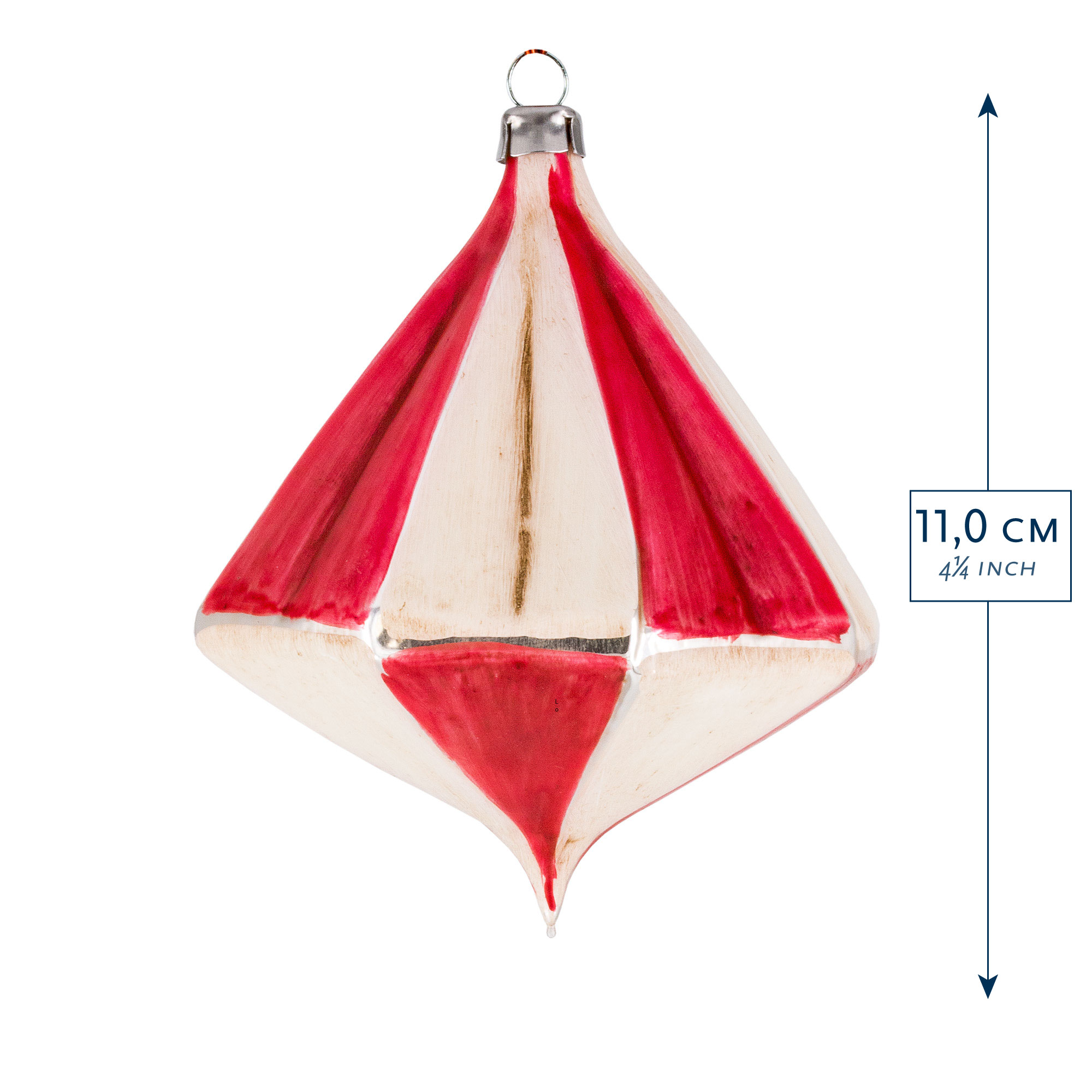 Glas-Ornament in Diamantform, rot/weiß, 11 cm