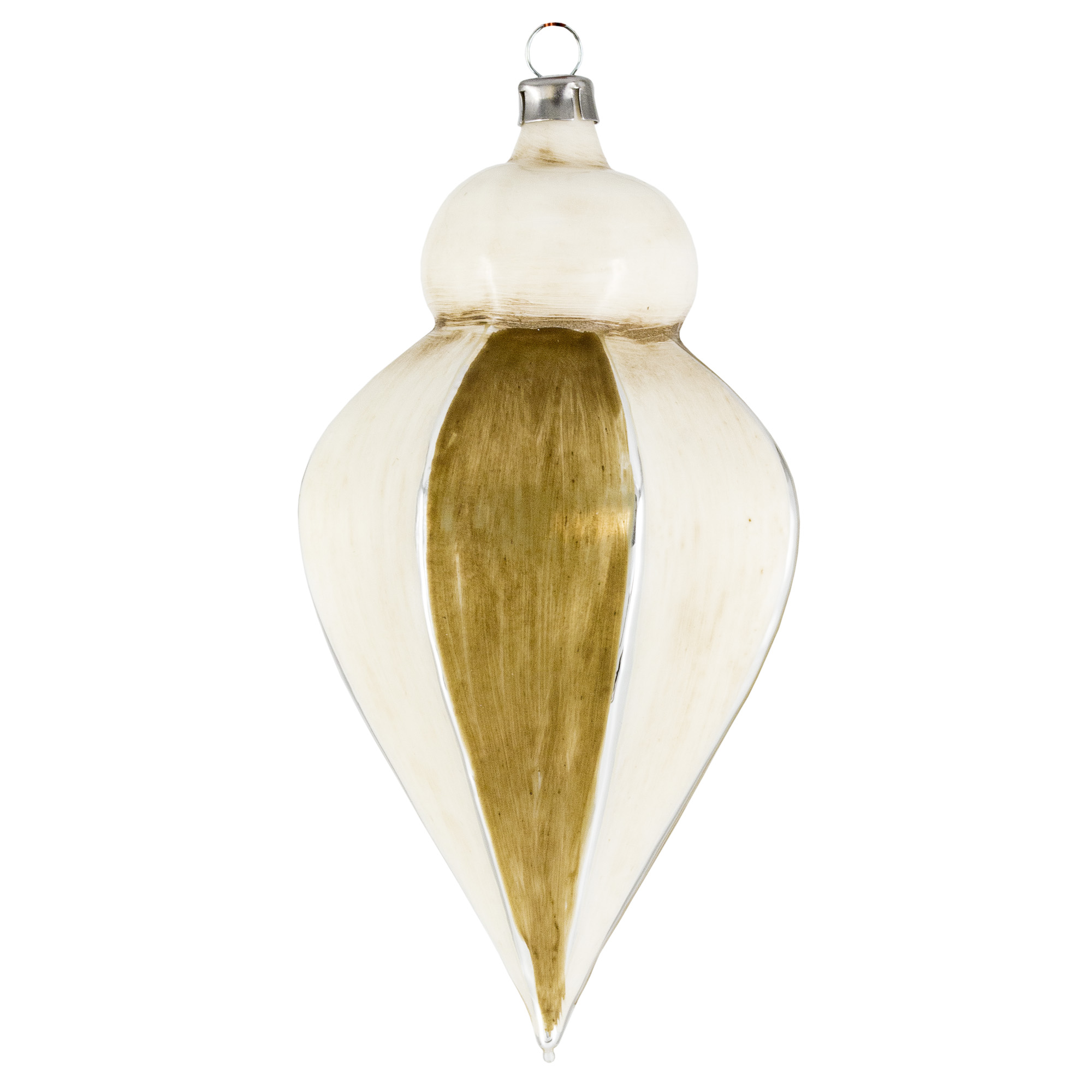 Weiß-goldener Christbaumschmuck aus Glas, Tropfenform