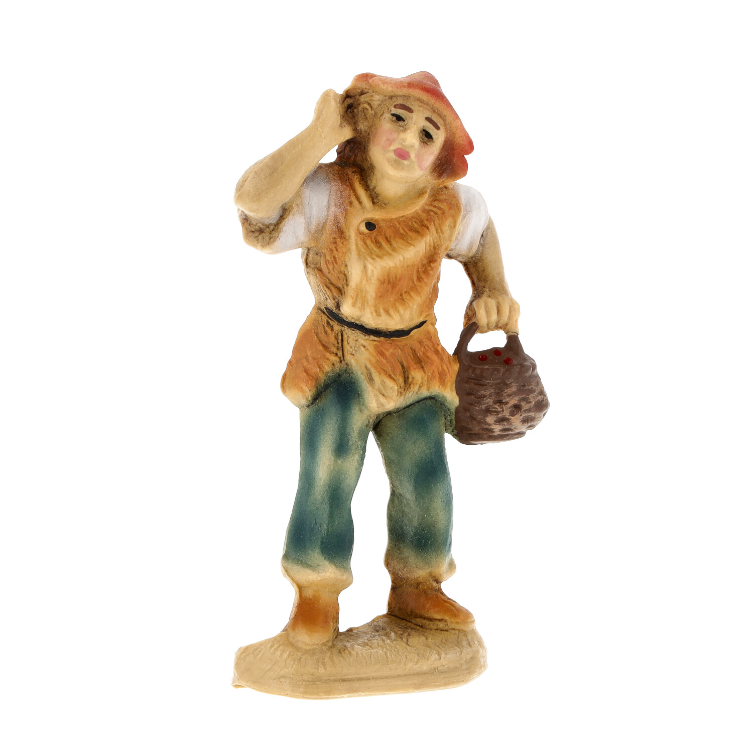Handbemalter Bauer mit Korb als Krippenfigur