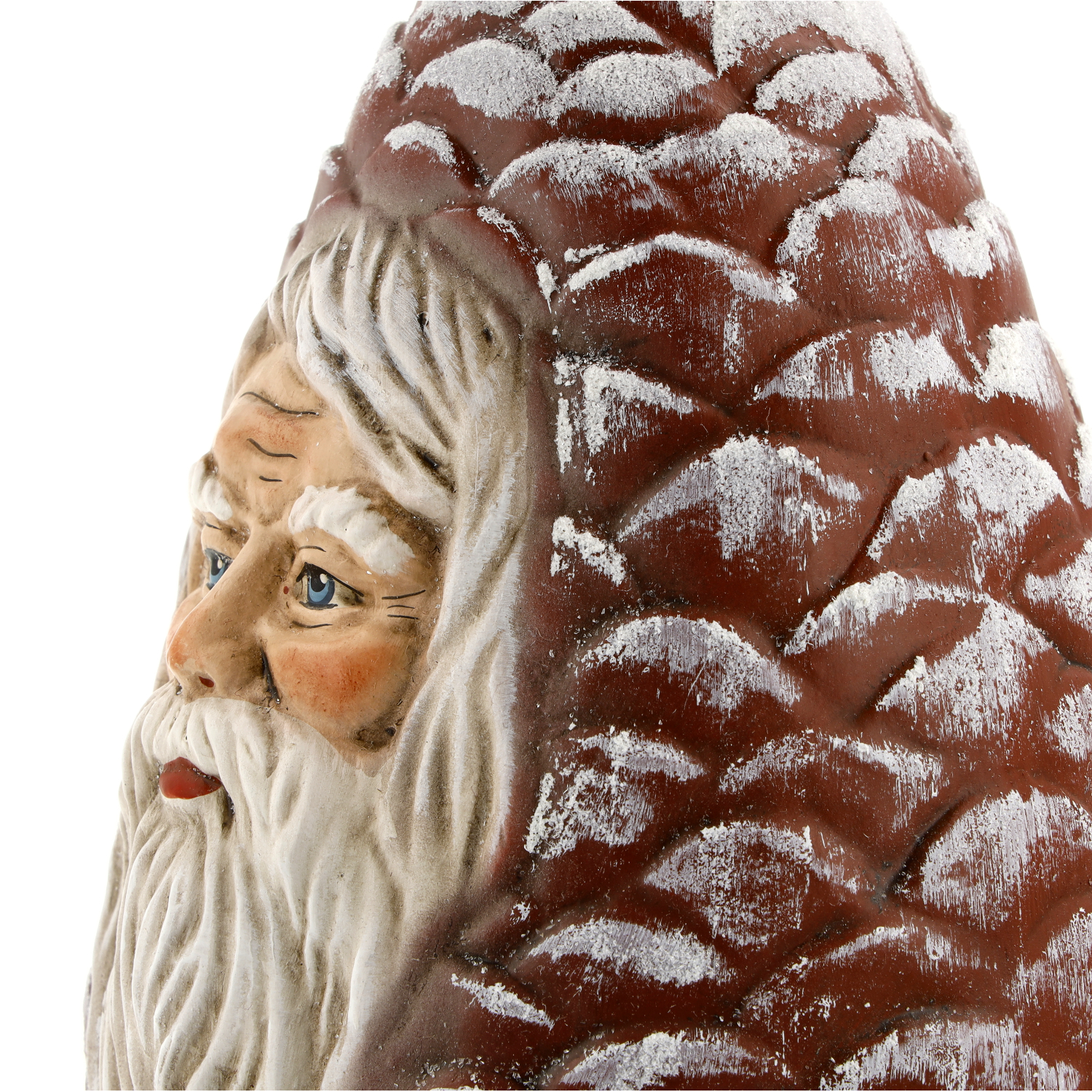 Detailfoto: Nikolausfigur als Tannenzapfen mit Schnee