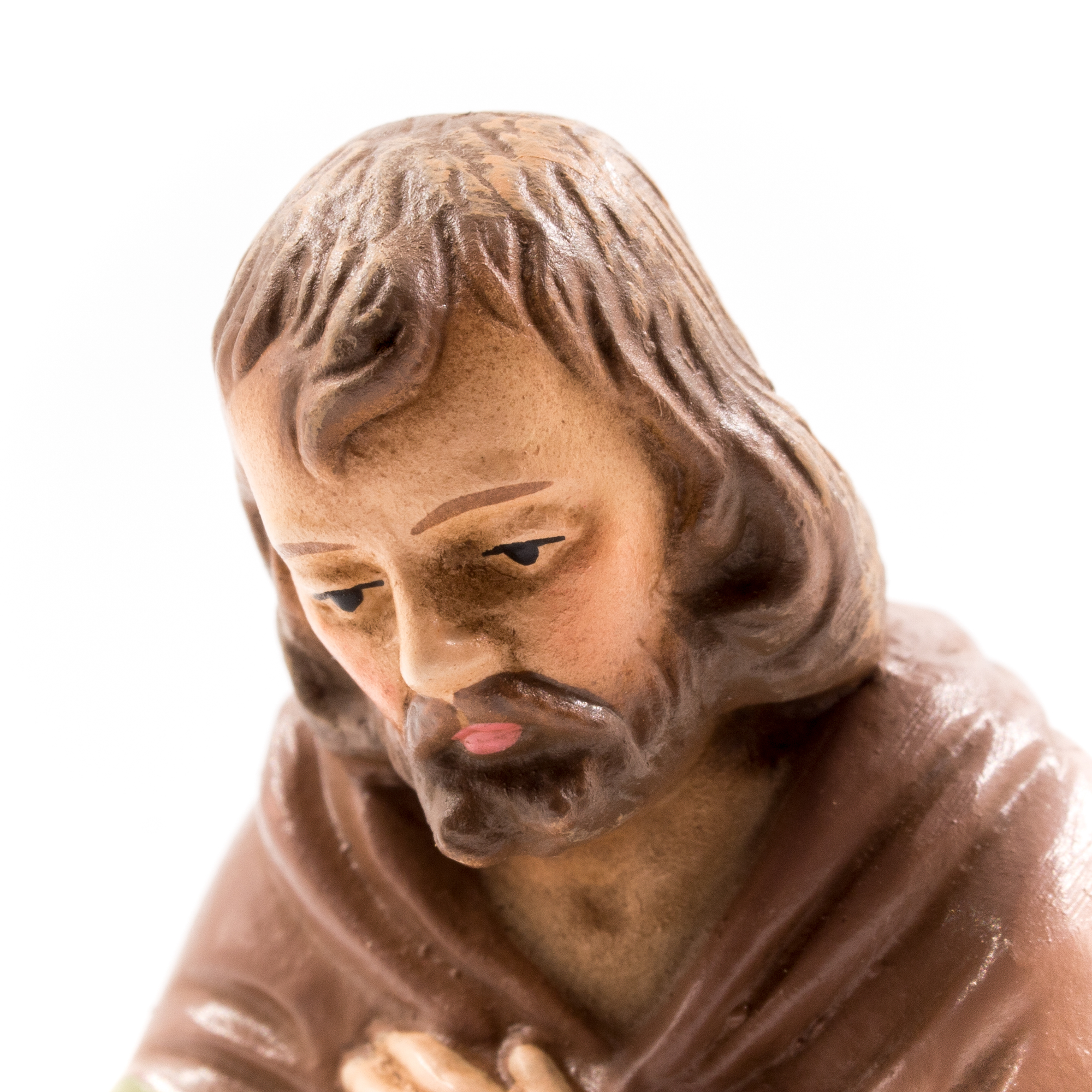 Detail: handbemalte bärtige Krippenfigur