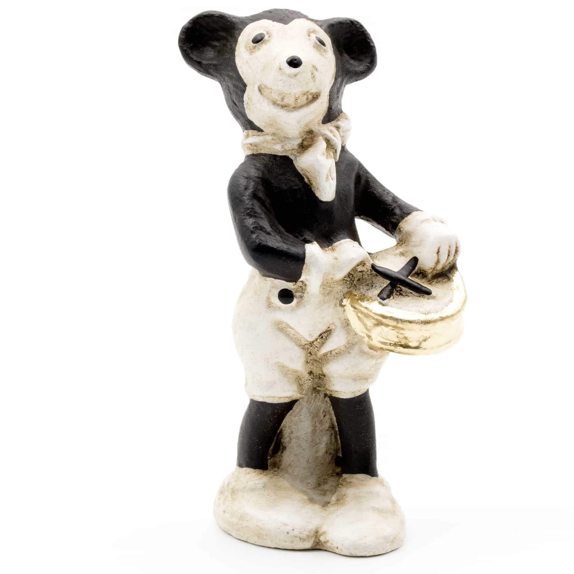 Schwarz-weiße Mausfigur mit Trommel, Deko Vintage