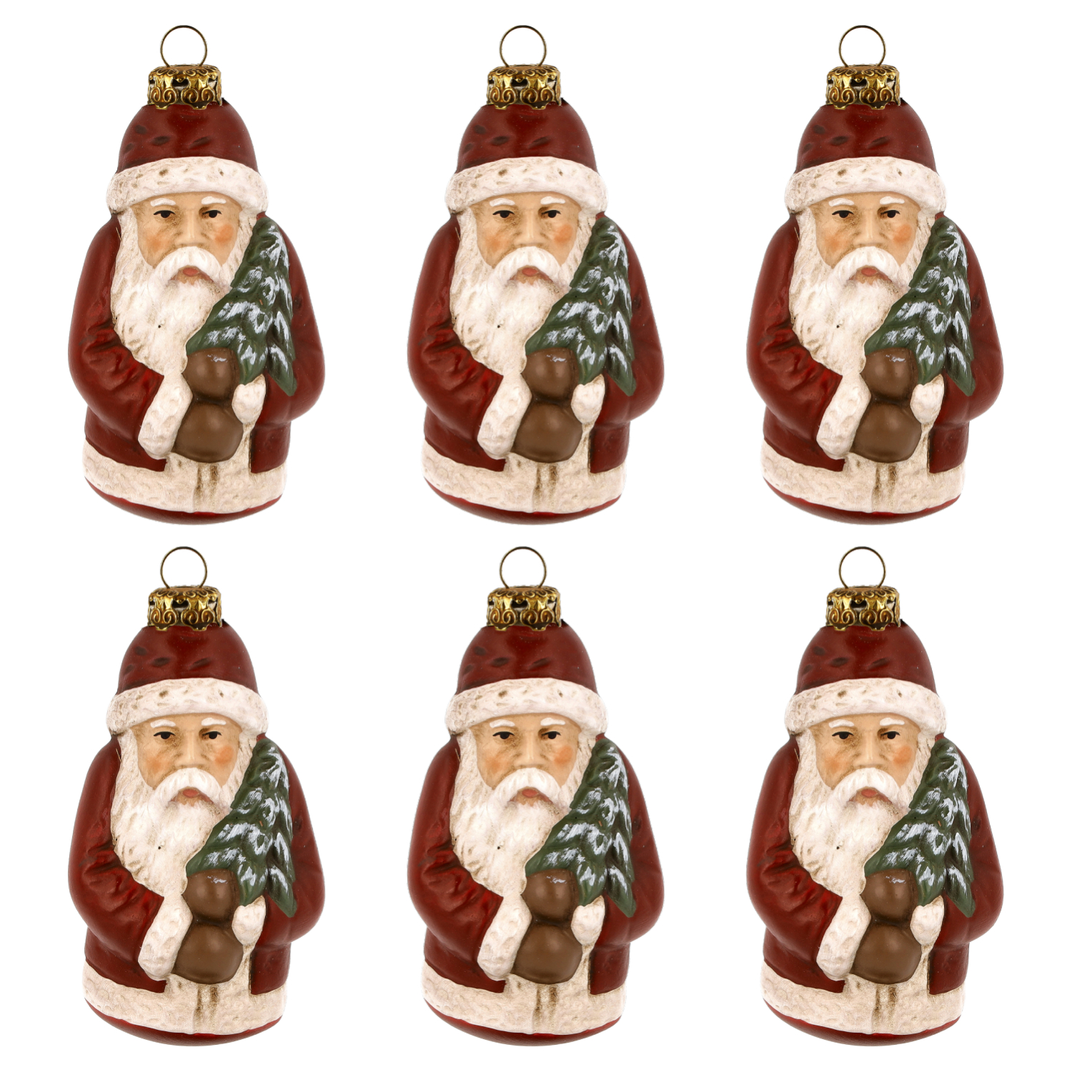 Sechs Weihnachtsmann-Anhänger mit Tanne, 6er-Set