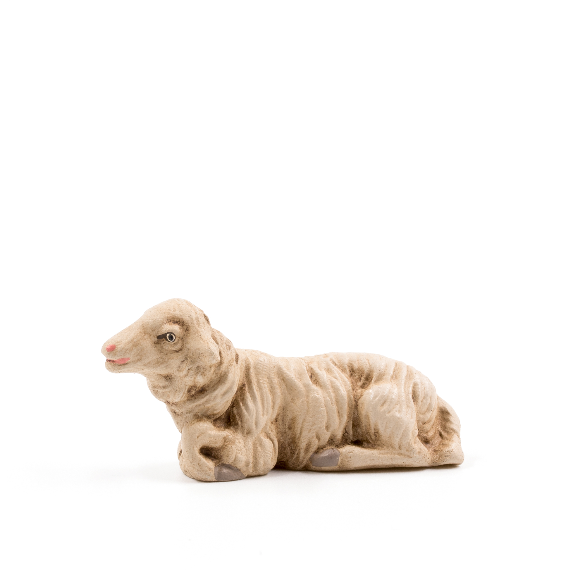 Krippenfigur Lamm liegend aus Holz, handbemalt