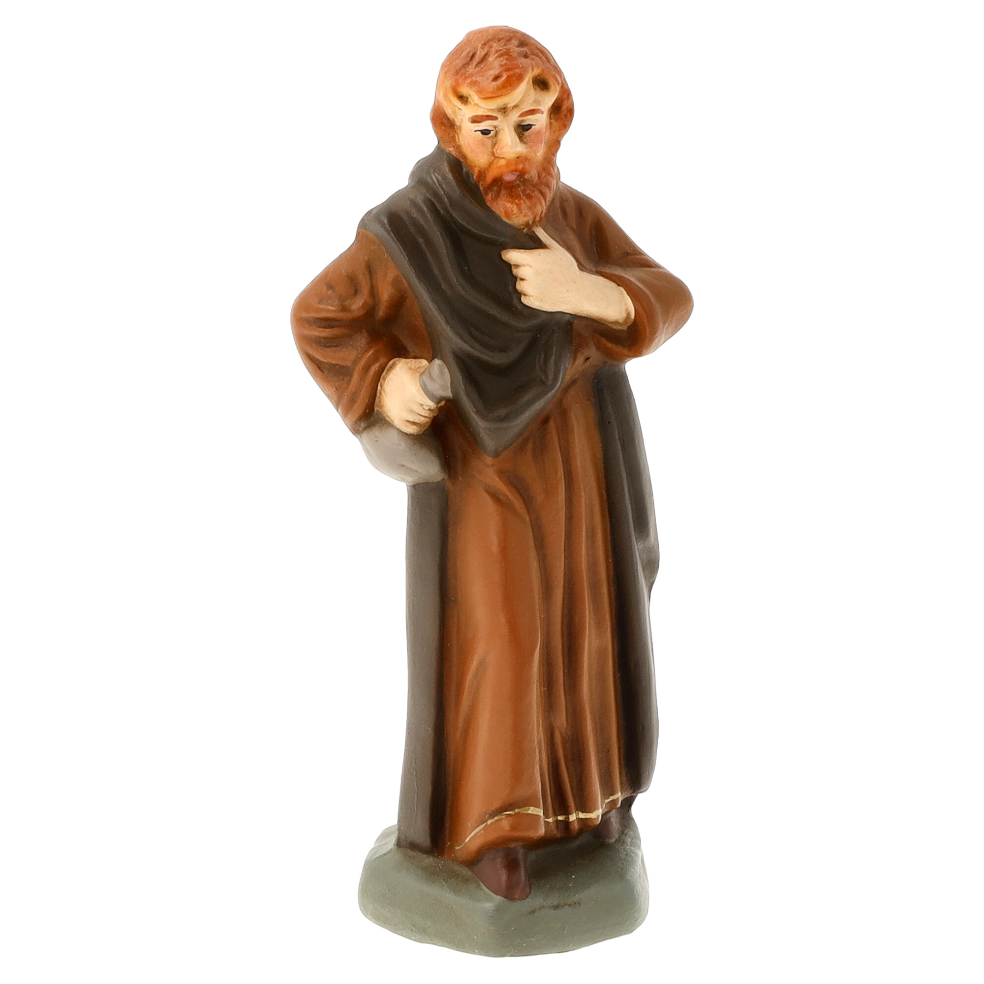 Krippenfigur Hirte in Braun mit Umhang, detailreich