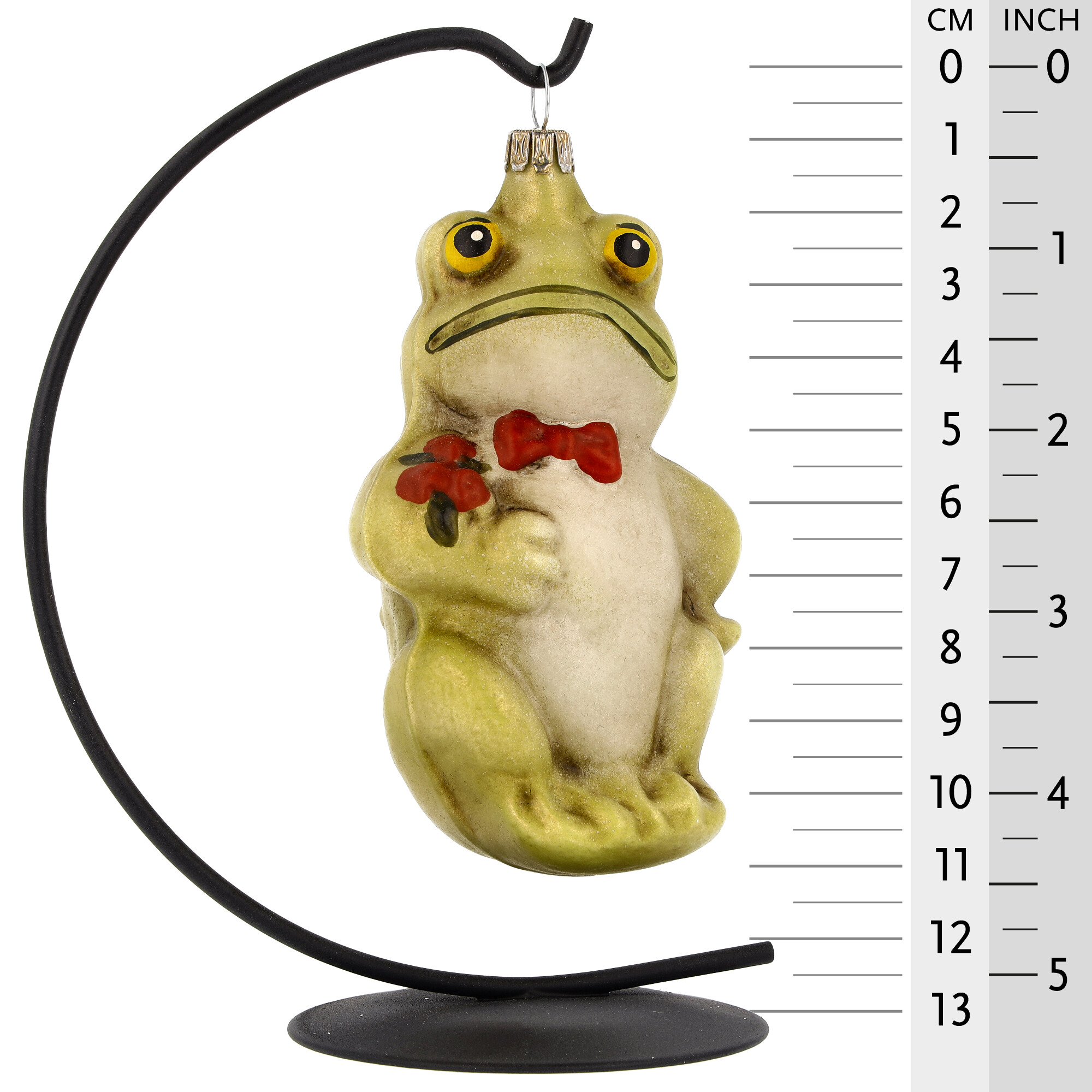 Frosch Christbaumschmuck mit roter Schleife und Blume