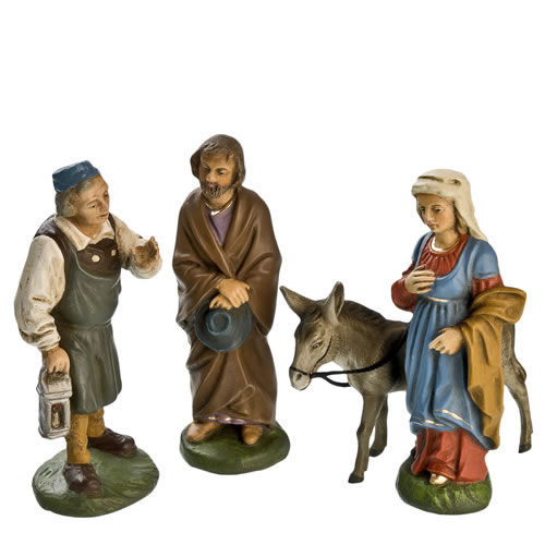 Weihnachtskrippen-Figuren: Maria, Josef, Esel, Laternenmann