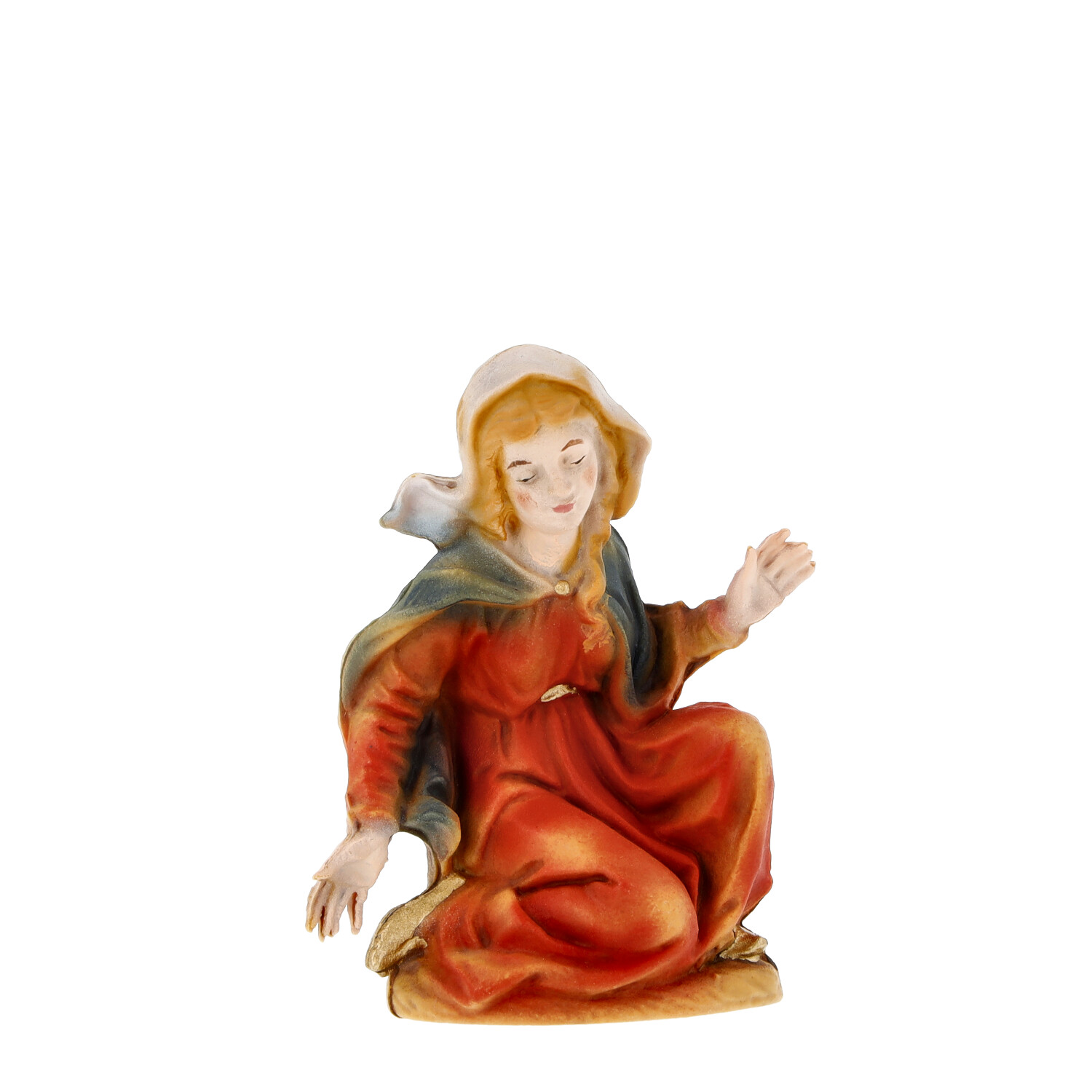 Krippenfigur Maria kniend, handbemalt in Rot