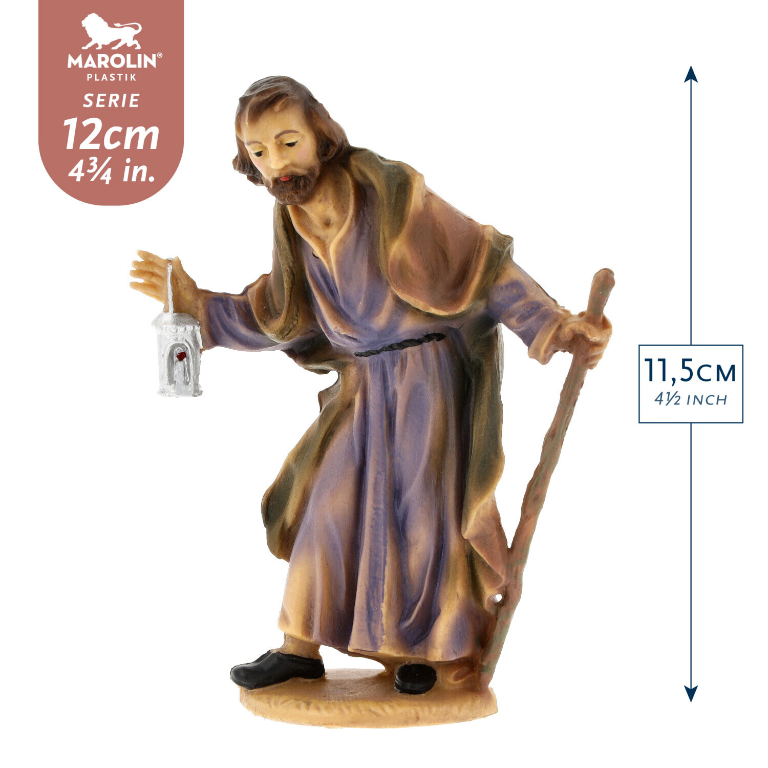 Hirte mit Laterne und Stab, bemalte Krippenfigur 11,5 cm