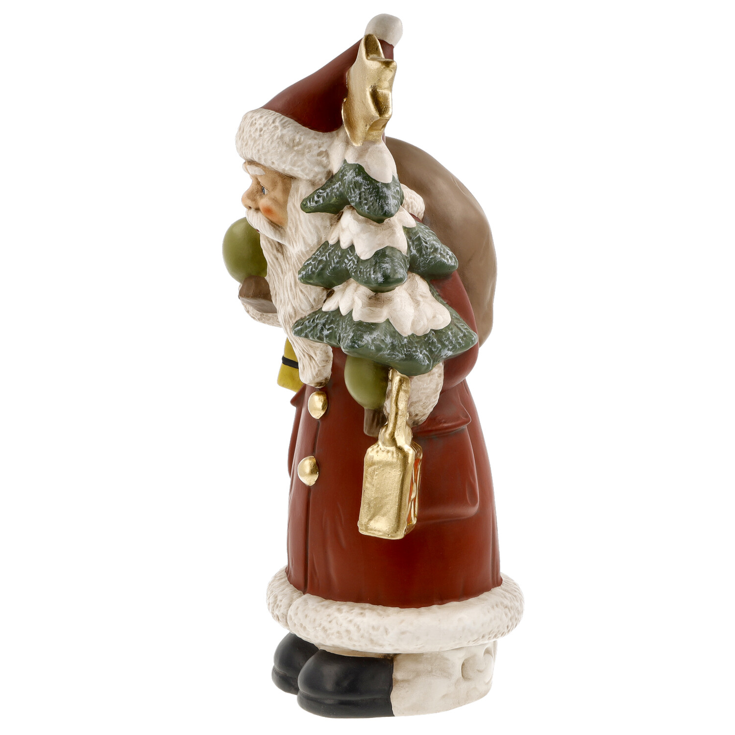 Deko-Figur Weihnachtsmann mit Sack und Tannenbaum
