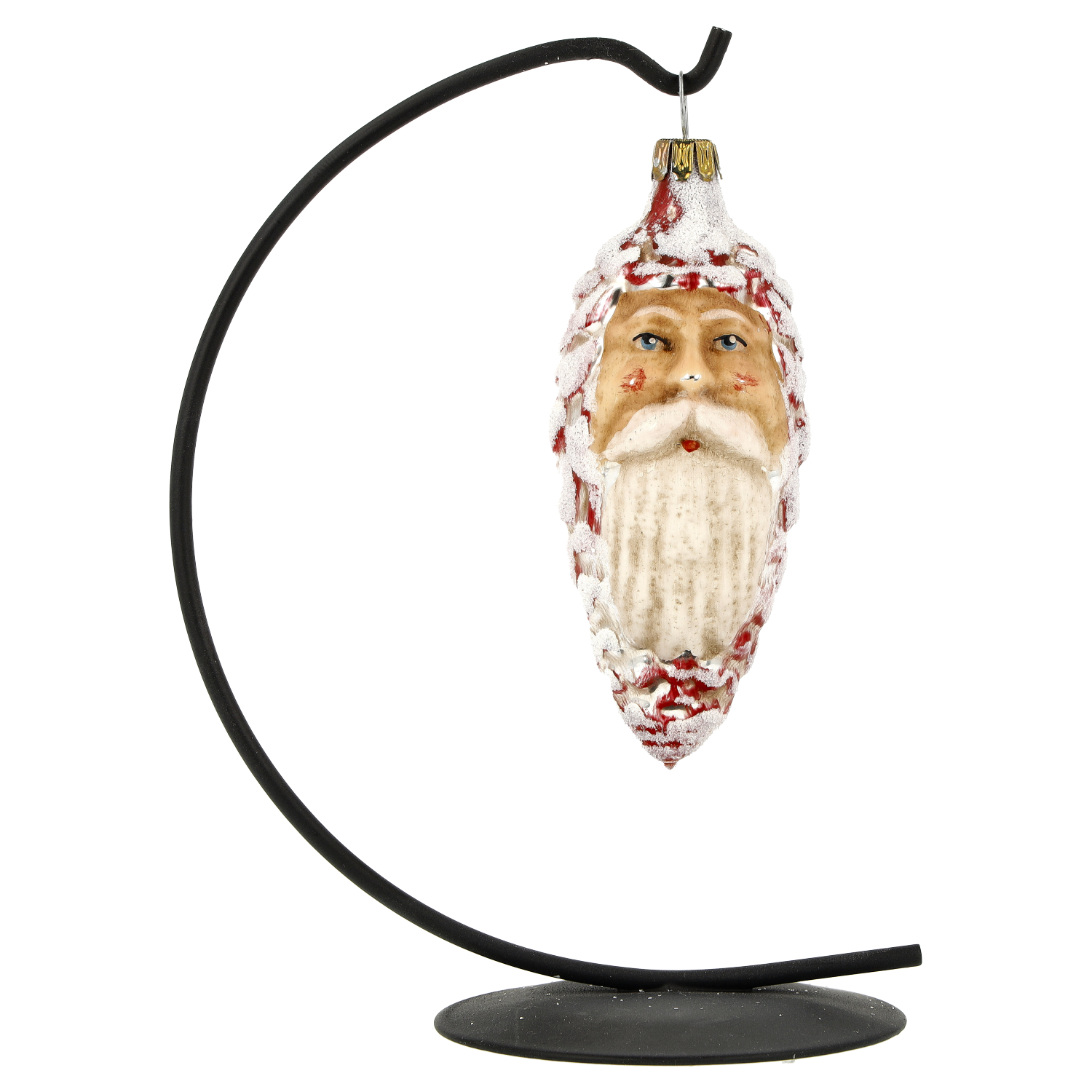 Vintage Glas-Zapfen mit Nikolausgesicht, Christbaumschmuck